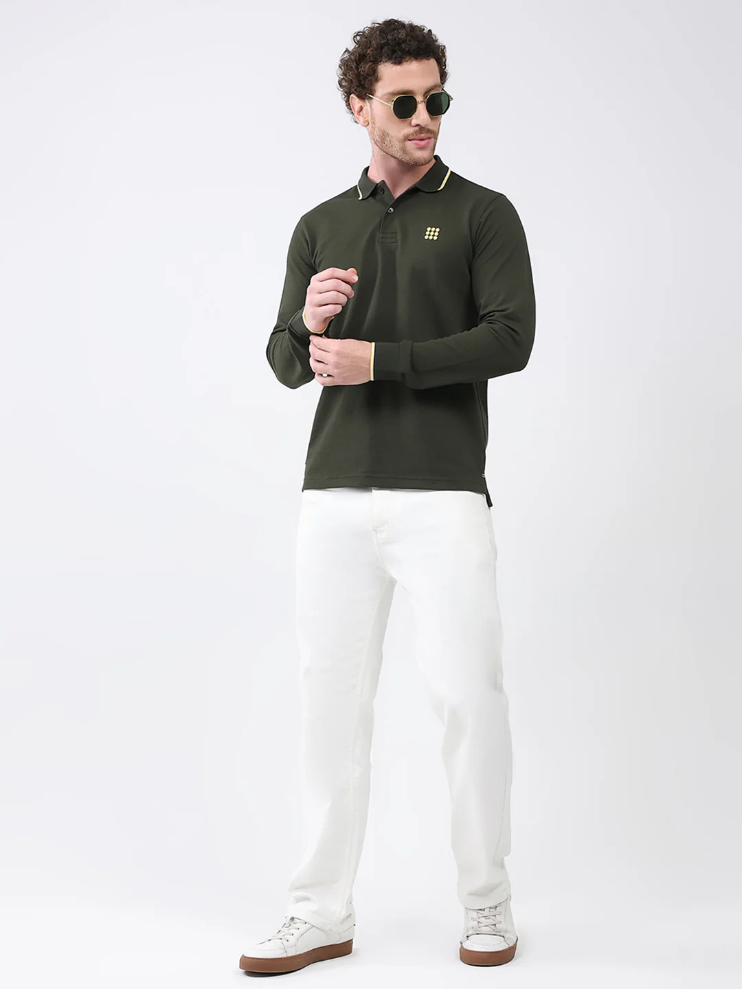 Rock.it Men Olive Solid Collar Full Sleeve Winter T-Shirt - Image 2