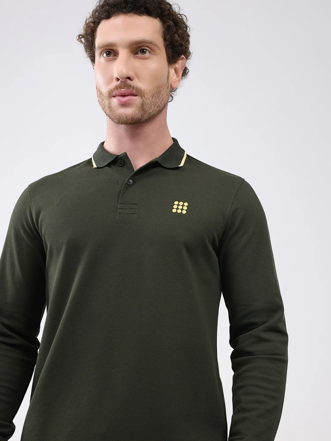 Rock.it Men Olive Solid Collar Full Sleeve Winter T-Shirt - Image 6