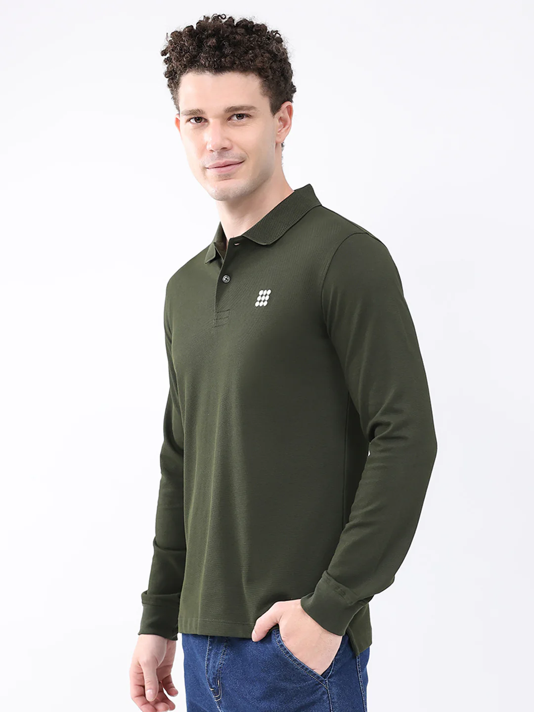 Rock.it Men Olive Solid Collar Full Sleeve Winter T-Shirt - Image 3