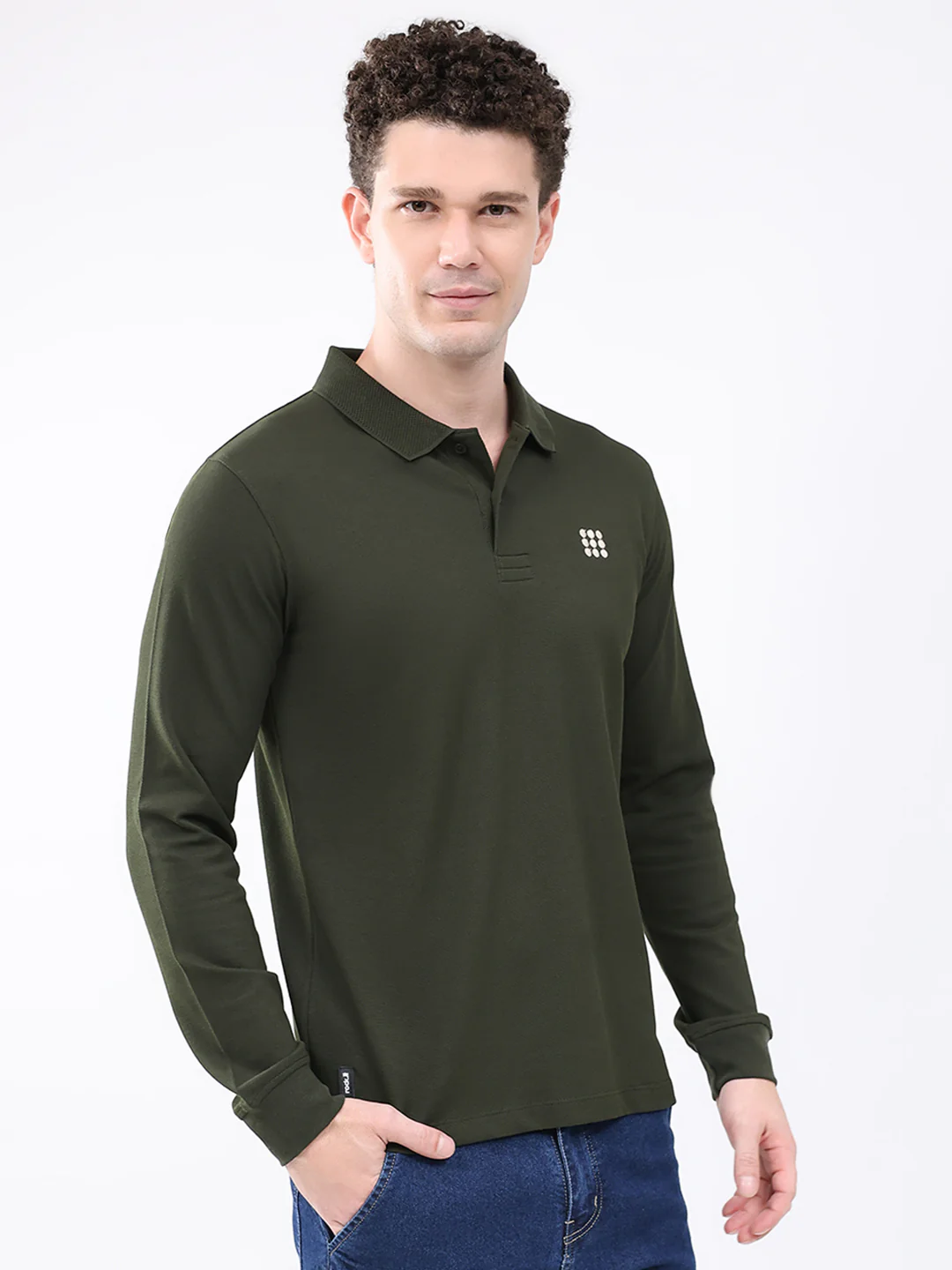Rock.it Men Olive Solid Collar Full Sleeve Winter T-Shirt - Image 4