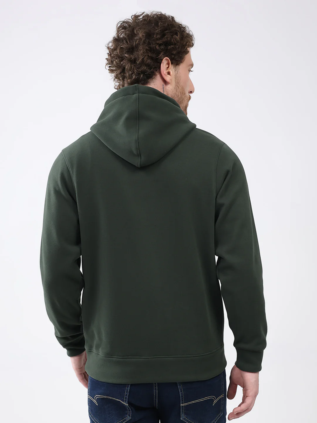 Rock.it Men Olive Solid Hooded Full Sleeve Sweatshirt - Image 5