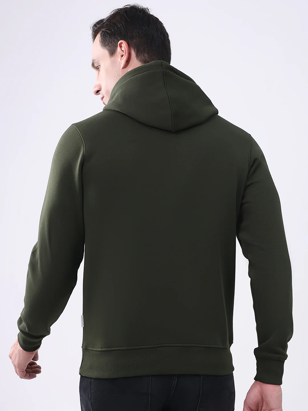Rock.it Men Olive Solid Hooded Full Sleeve Sweatshirt - Image 5