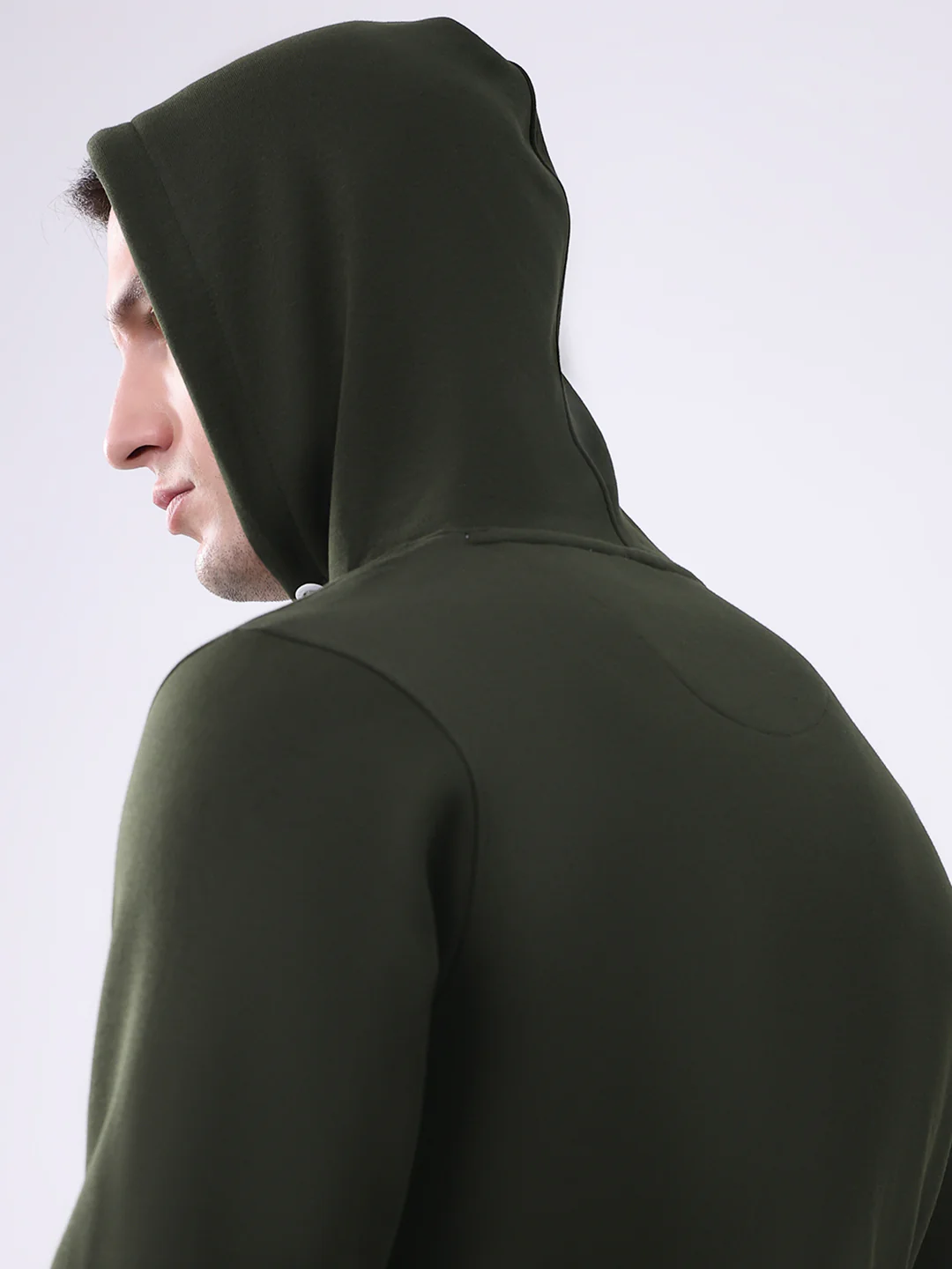 Rock.it Men Olive Solid Hooded Full Sleeve Sweatshirt - Image 7