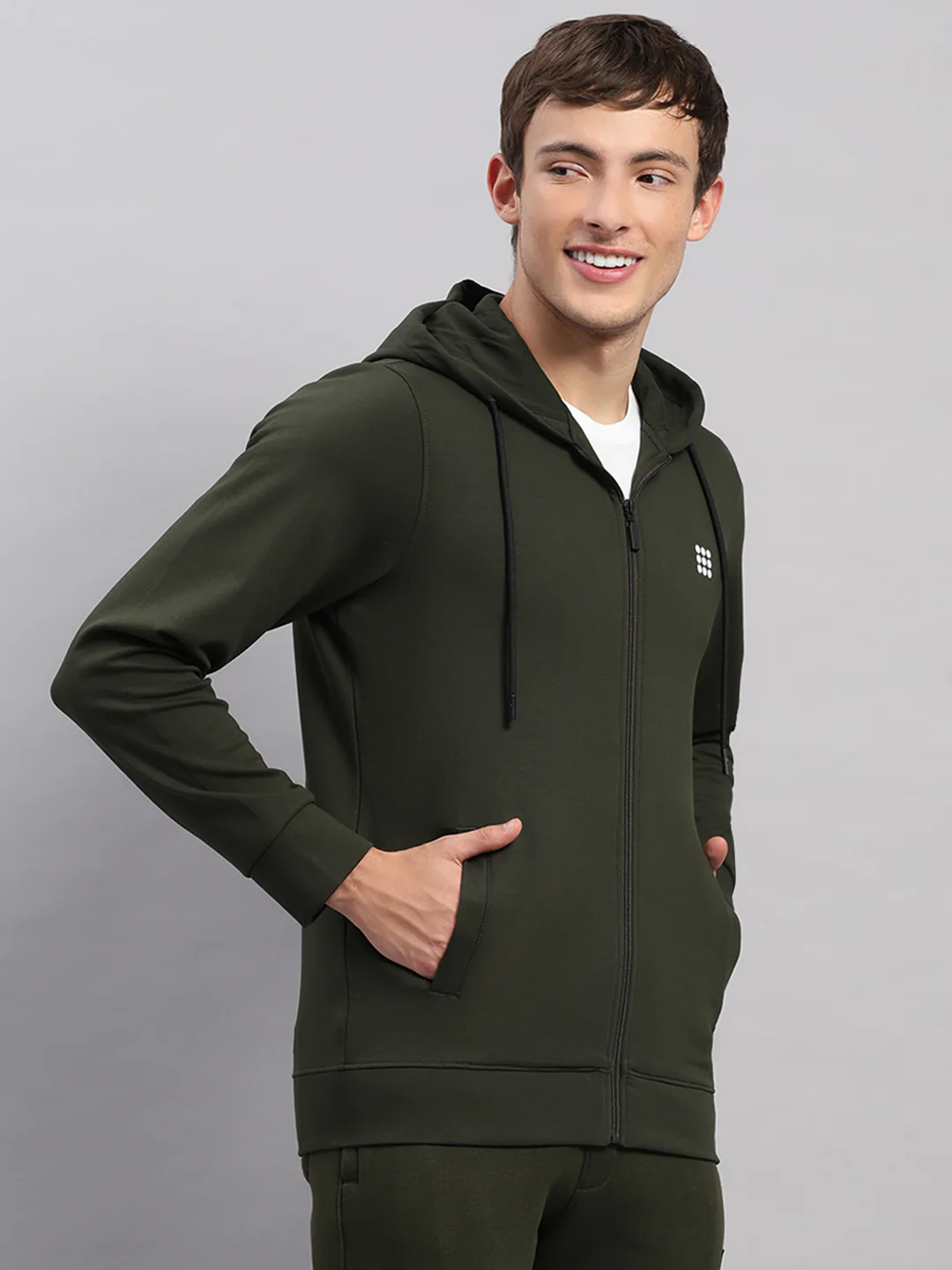 Rock.it Men Olive Solid Hooded Full Sleeve Sweatshirt - Image 4