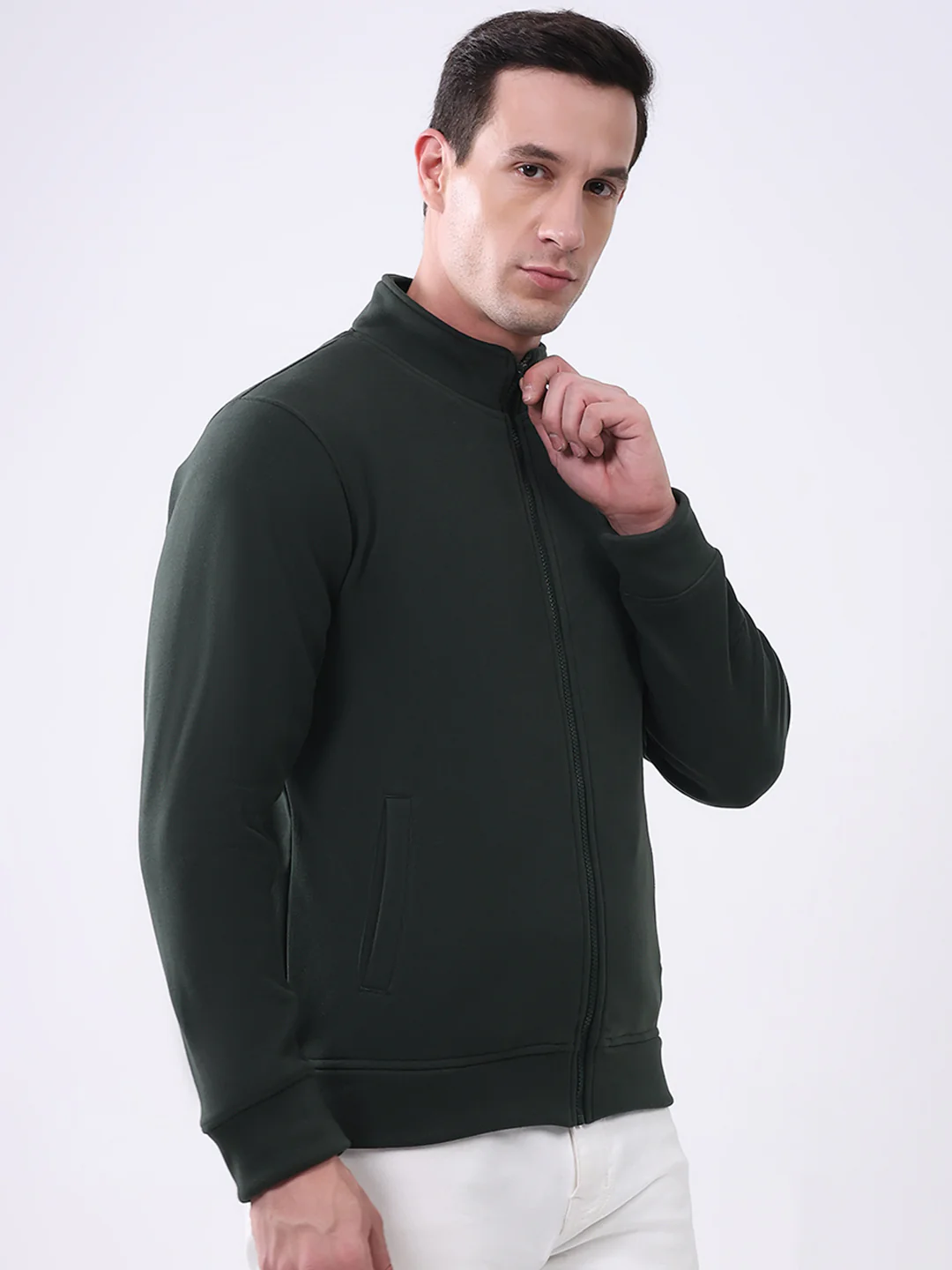 Rock.it Men Olive Solid Mock Neck Full Sleeve Sweatshirt - Image 4