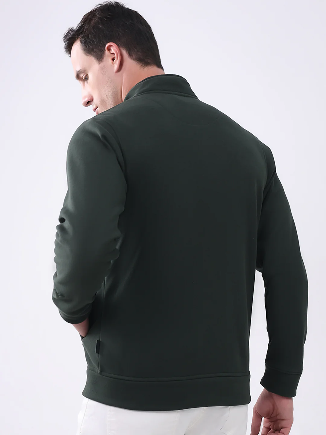 Rock.it Men Olive Solid Mock Neck Full Sleeve Sweatshirt - Image 5