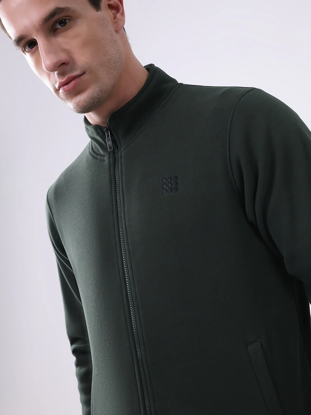 Rock.it Men Olive Solid Mock Neck Full Sleeve Sweatshirt - Image 6