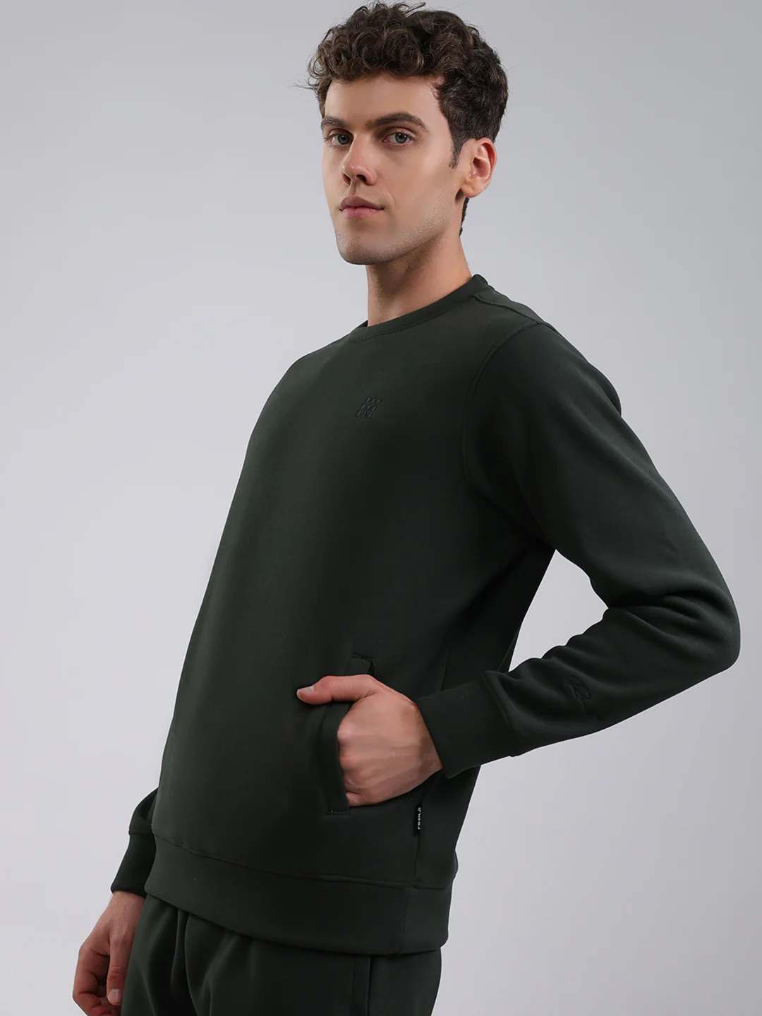 Rock.it Men Olive Solid Round Neck Full Sleeve Winter Tracksuit - Image 6