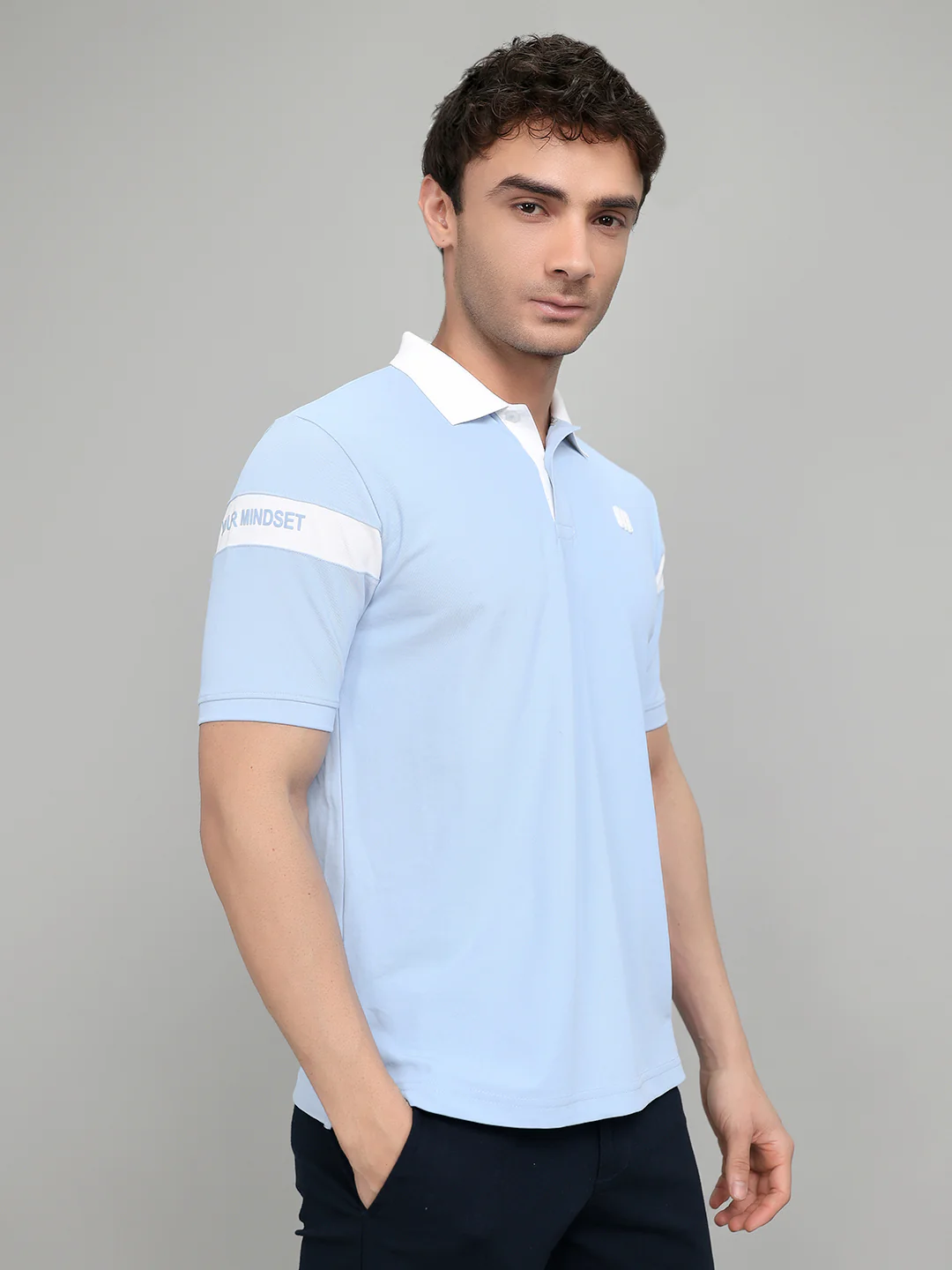 Rock.it Men Sky Blue Printed Collar Half Sleeve T-Shirt - Image 3