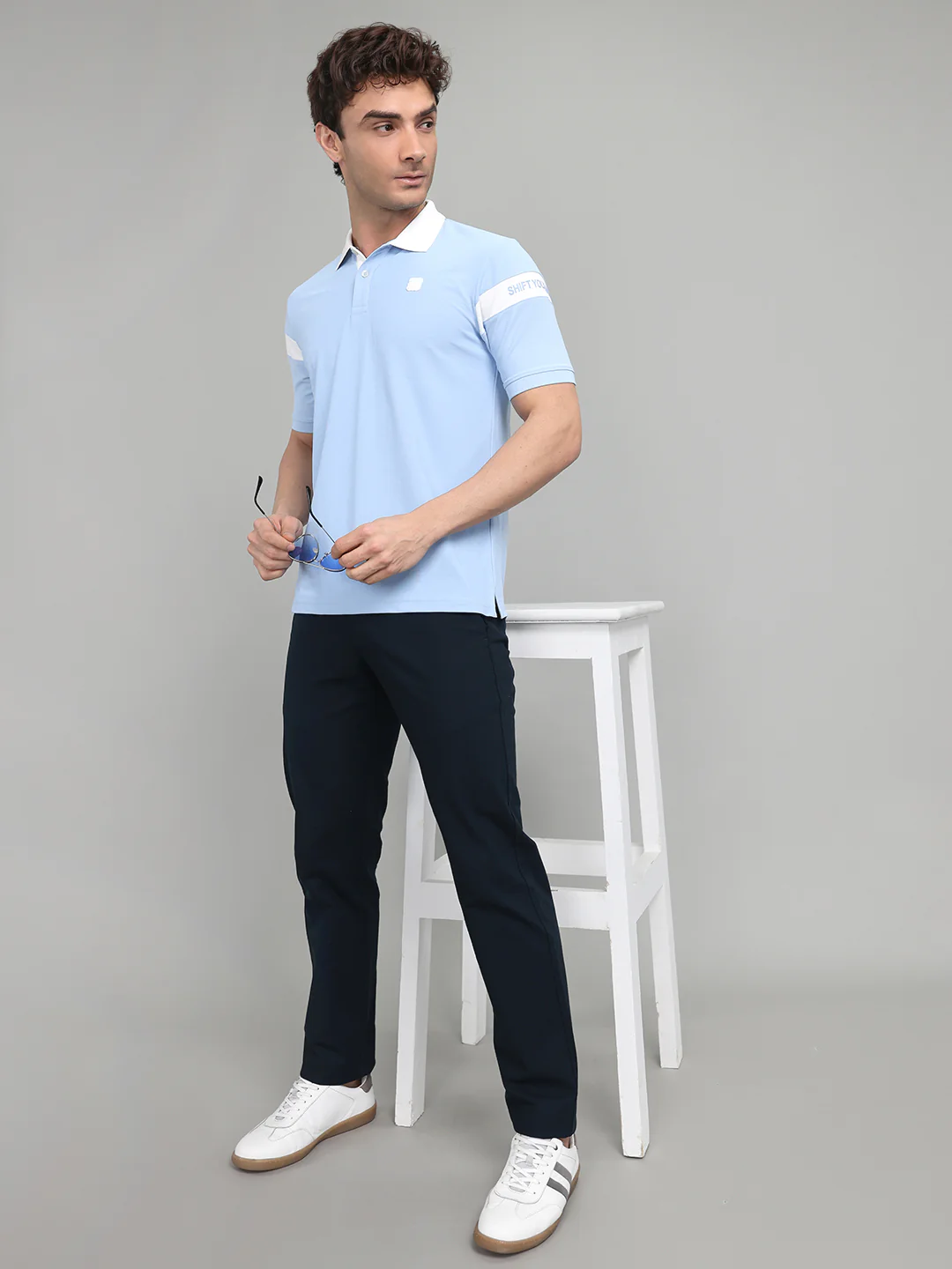 Rock.it Men Sky Blue Printed Collar Half Sleeve T-Shirt - Image 6