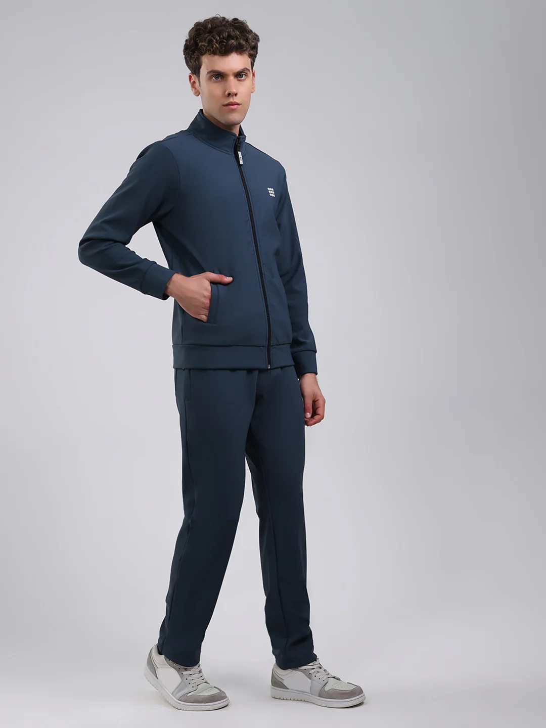 Rock.it Men Teal Blue Solid Round Neck Full Sleeve Winter Tracksuit - Image 4