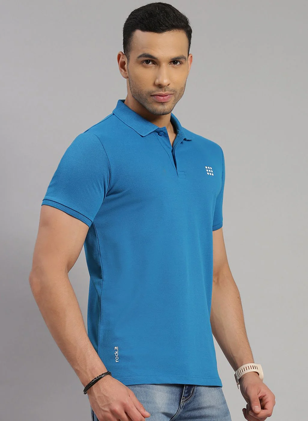 Rock.it Men Turquoise Blue Solid T-Shirt - Image 4