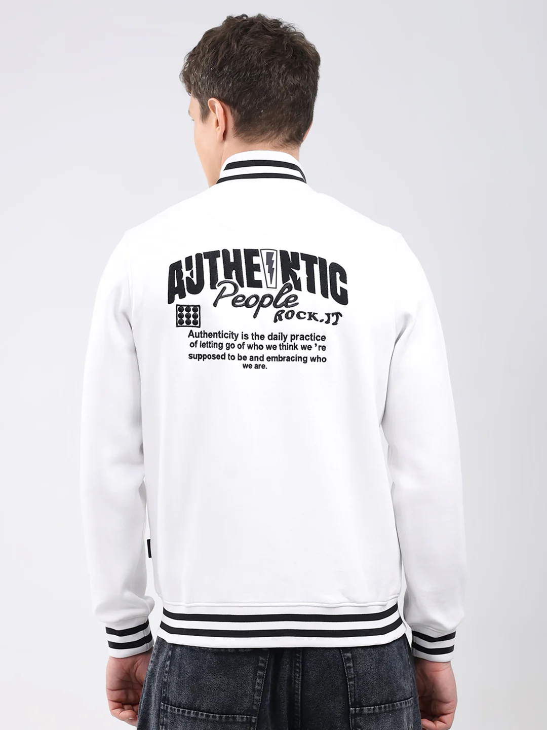Rock.it Men White Embroidered T Neck Full Sleeve Sweatshirt - Image 5