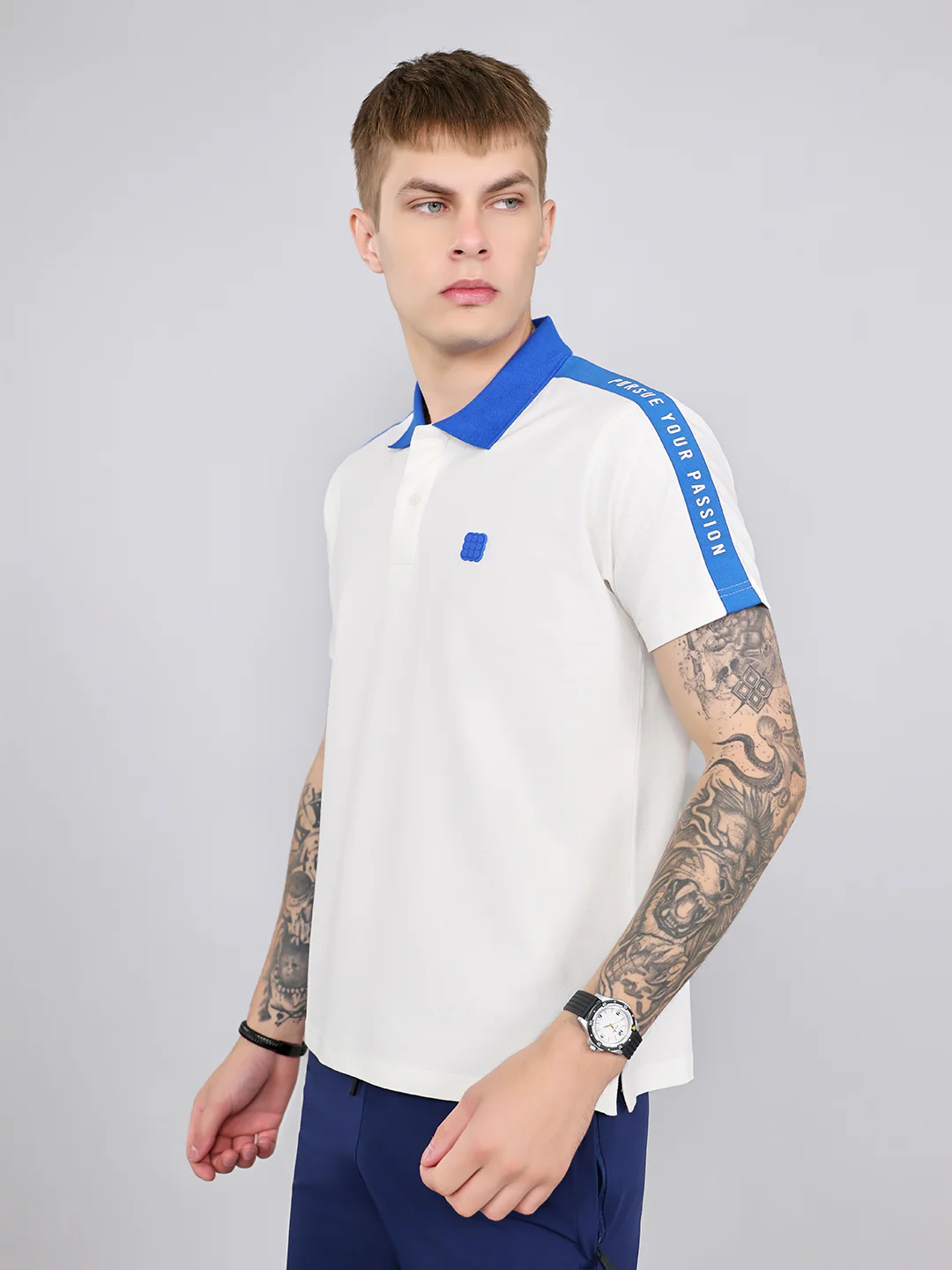Rock.it Men White Solid Collar Half Sleeve T-Shirt - Image 2