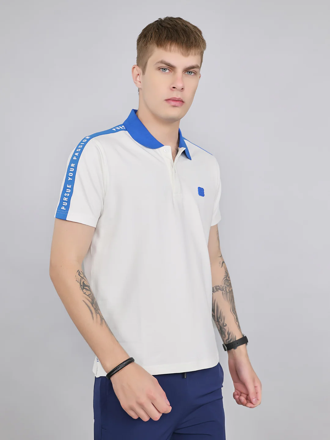 Rock.it Men White Solid Collar Half Sleeve T-Shirt - Image 3