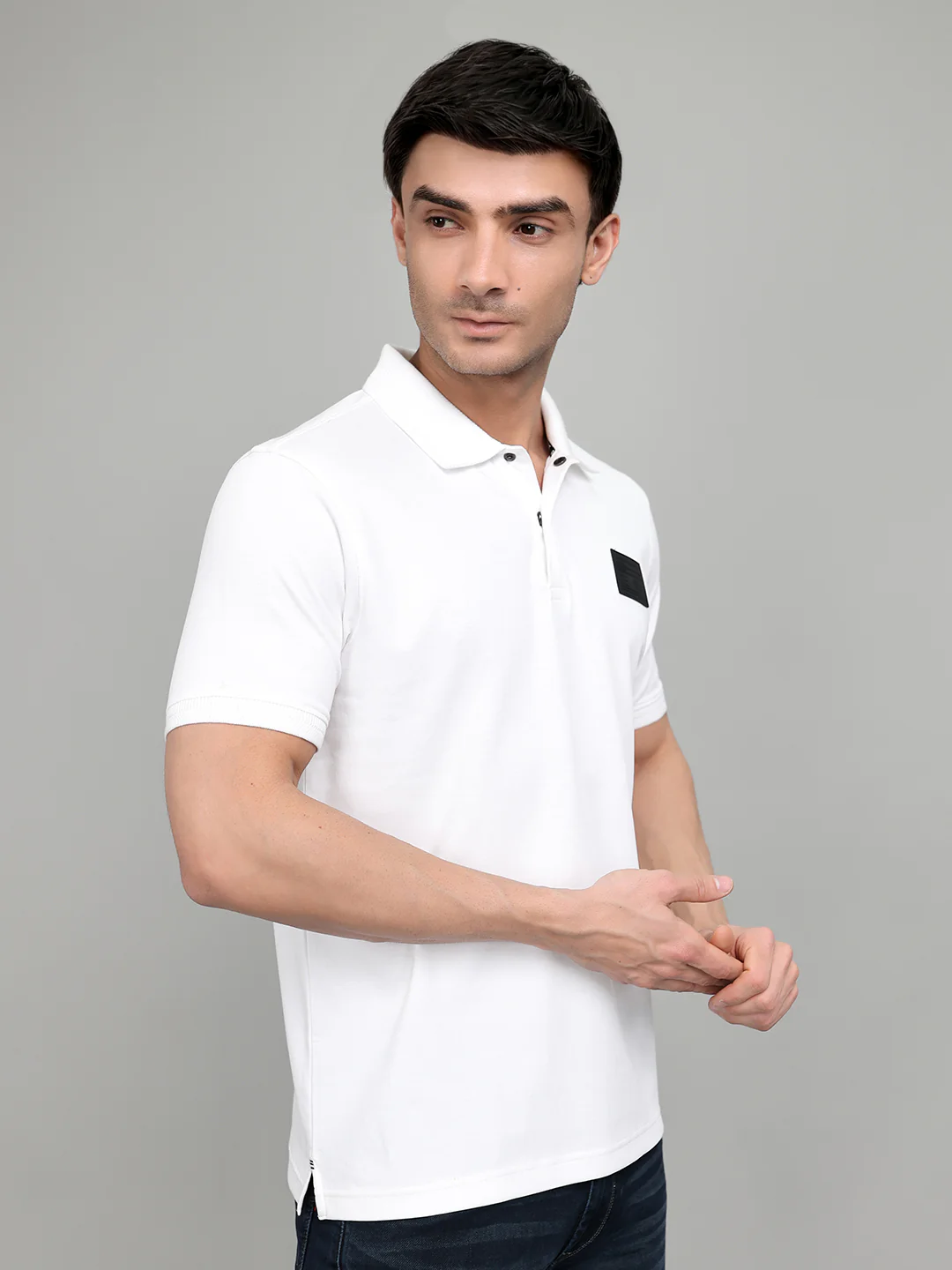 Rock.it Men White Solid Collar Half Sleeve T-Shirt - Image 3
