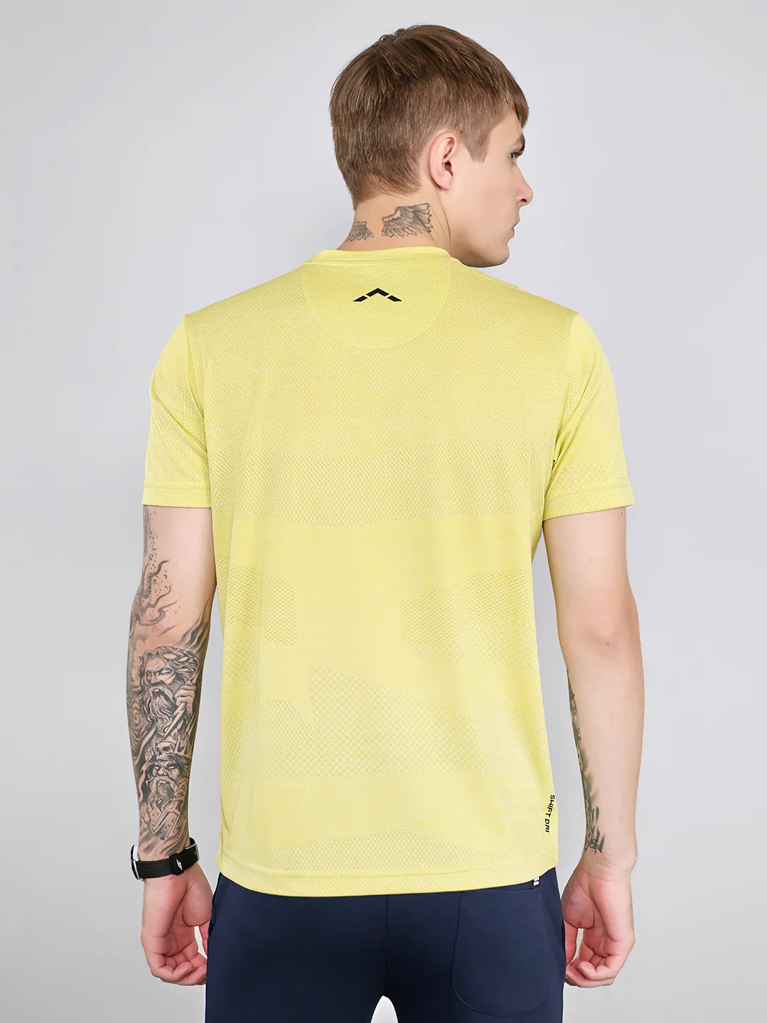 Rock.it Men Yellow Jacquard Round Neck Half Sleeve T-Shirt - Image 4