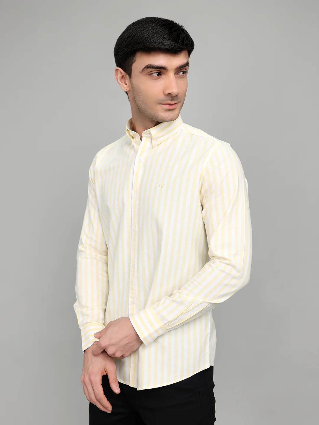 Rock.it Men Yellow Stripe Collar Full Sleeve Shirt - Image 2