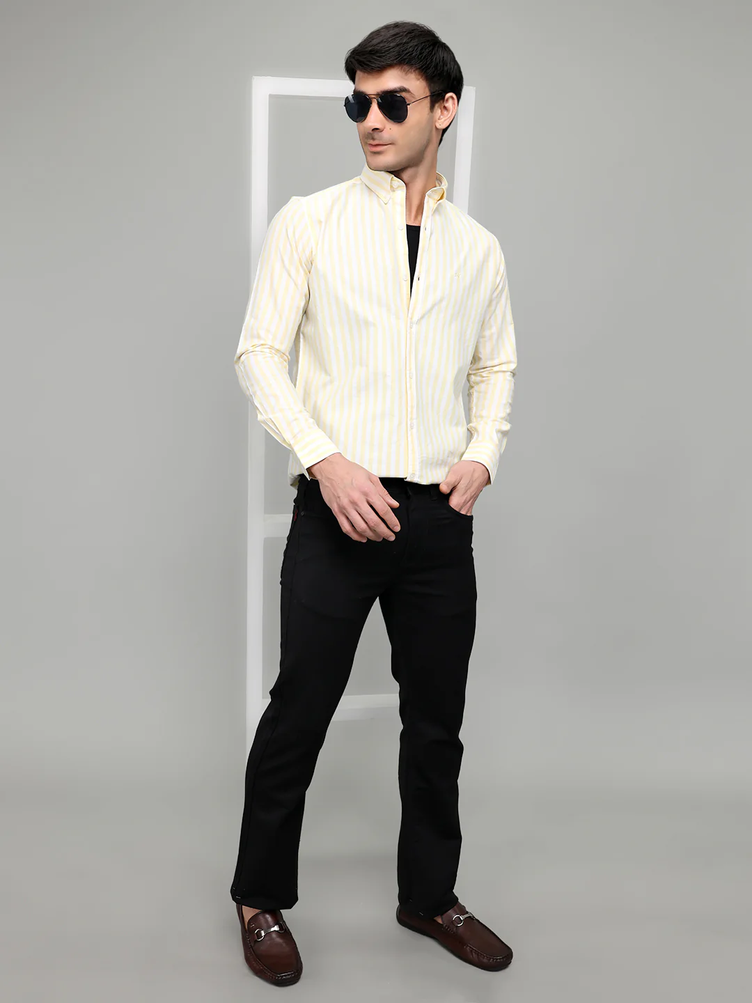 Rock.it Men Yellow Stripe Collar Full Sleeve Shirt - Image 6