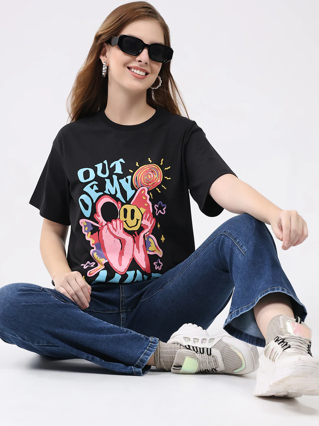 Rock.it Women Black Printed Round Neck Half Sleeve Top - Image 2