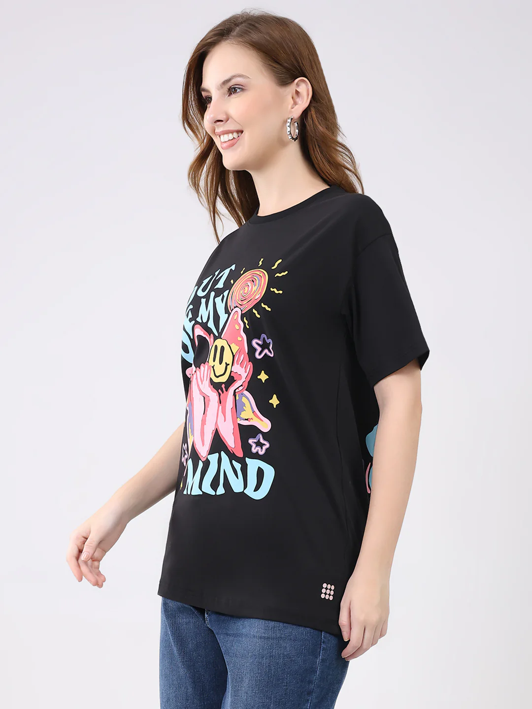Rock.it Women Black Printed Round Neck Half Sleeve Top - Image 3