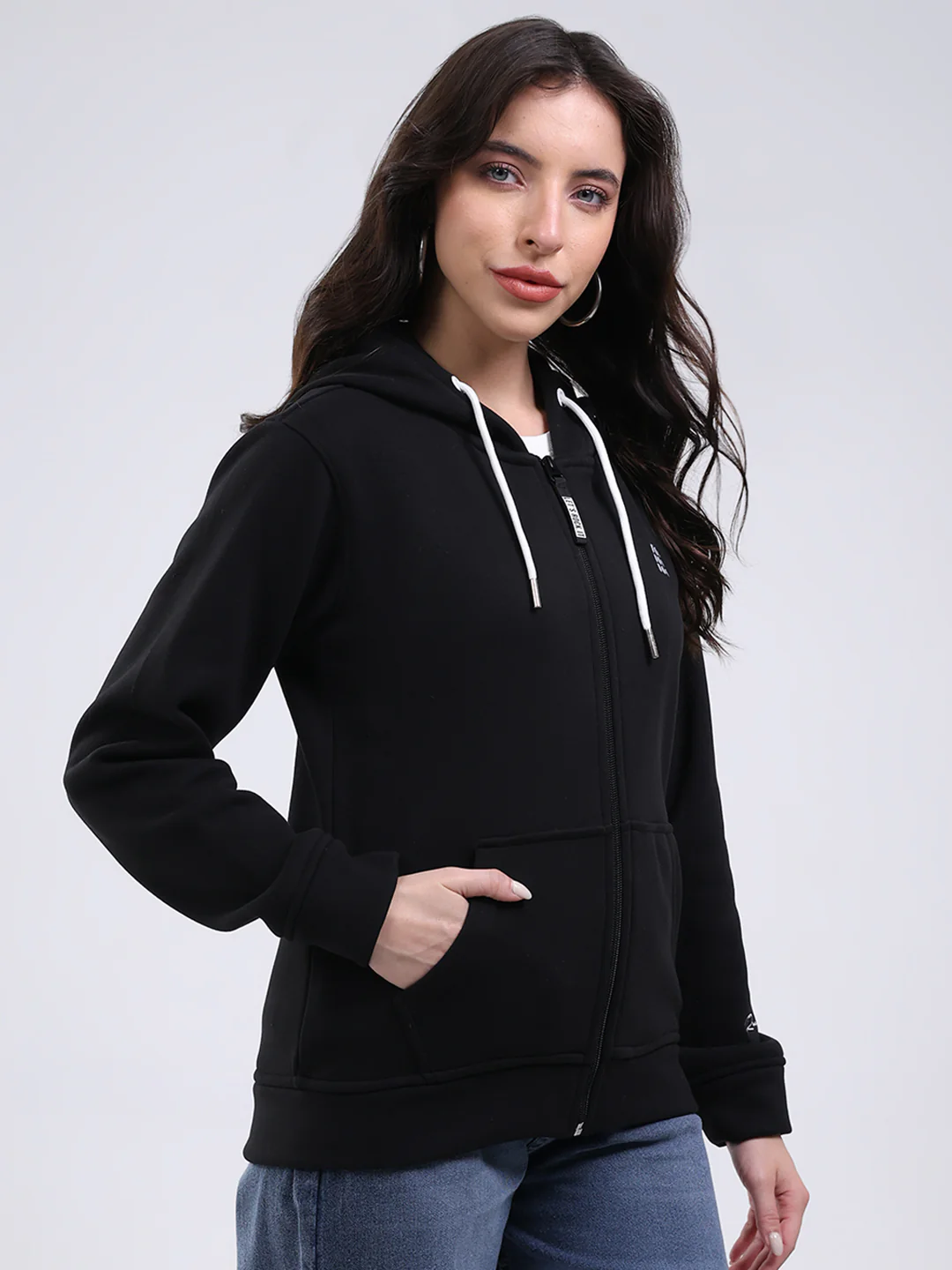 Rock.it Women Black Solid Hooded Full Sleeve Sweatshirt - Image 4