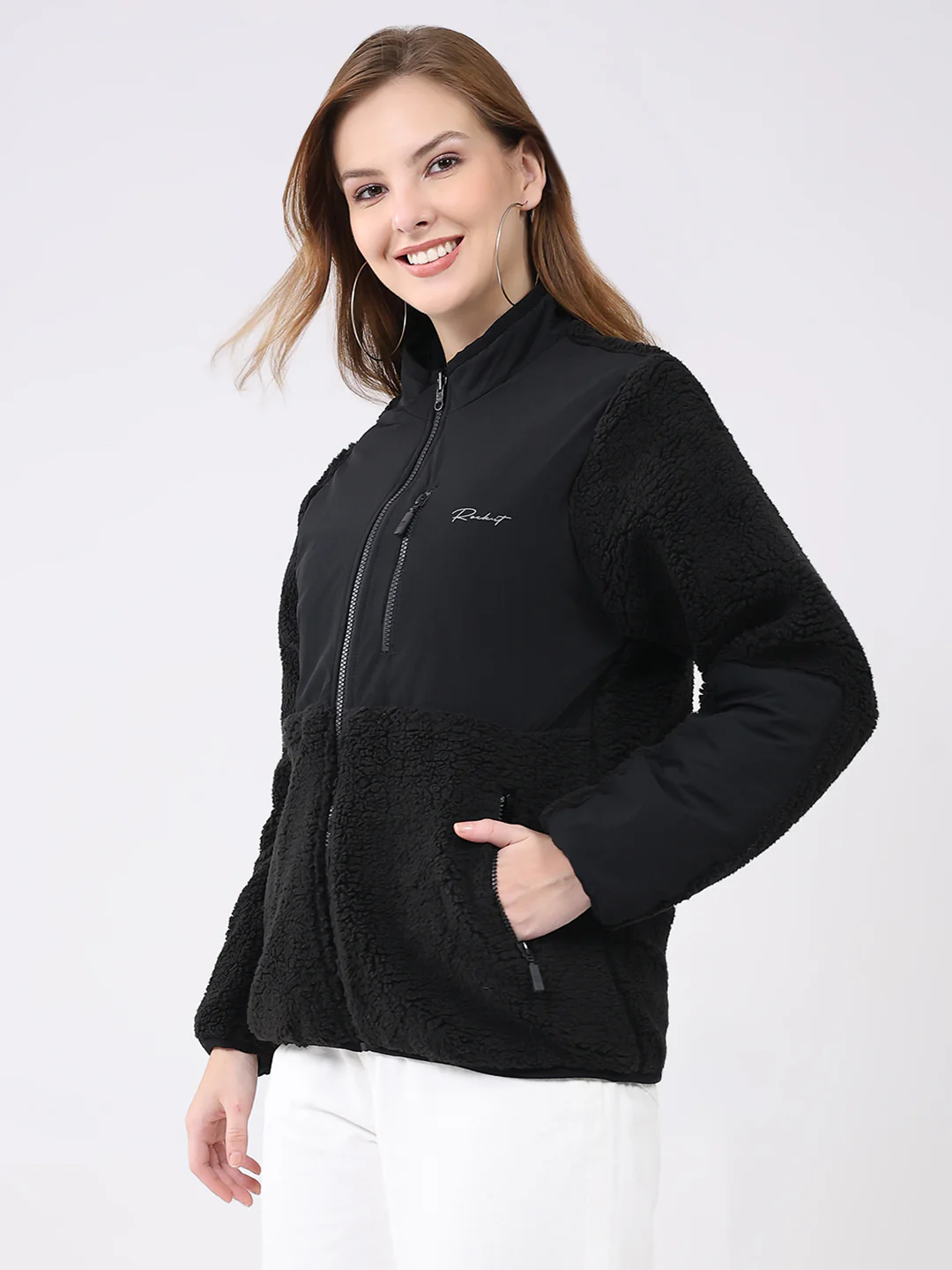 Rock.it Women Black Solid Mock Neck Full Sleeve Reversible Jacket - Image 3