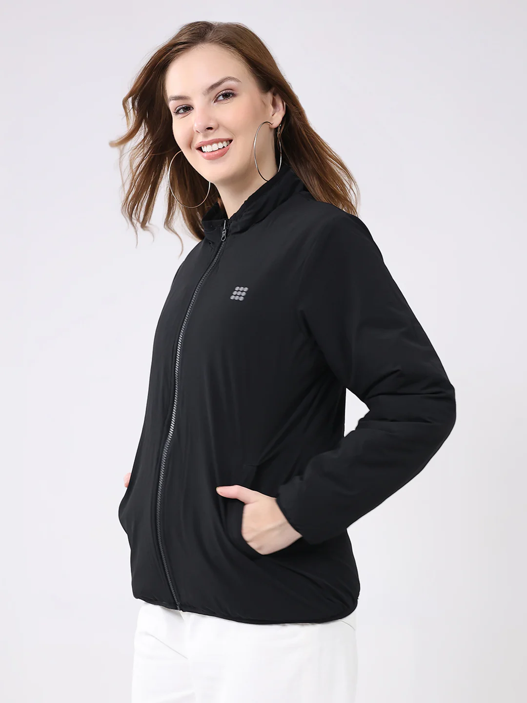 Rock.it Women Black Solid Mock Neck Full Sleeve Reversible Jacket - Image 8