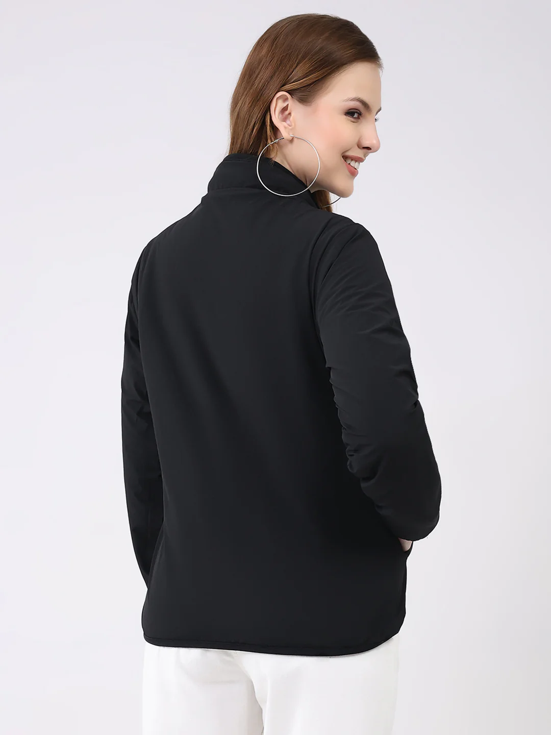 Rock.it Women Black Solid Mock Neck Full Sleeve Reversible Jacket - Image 9