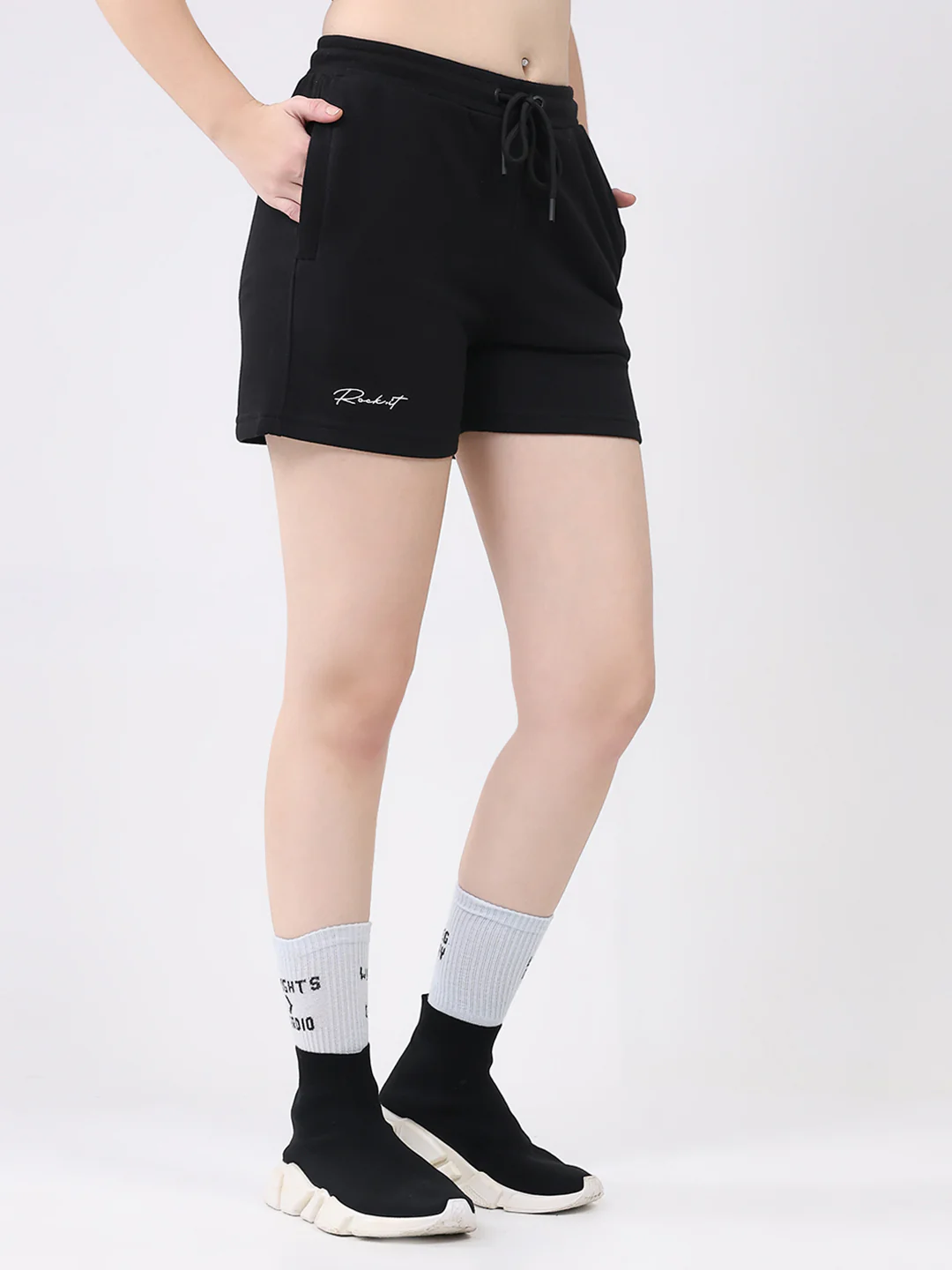 Rock.it Women Black Solid Regular Fit Shorts - Image 4