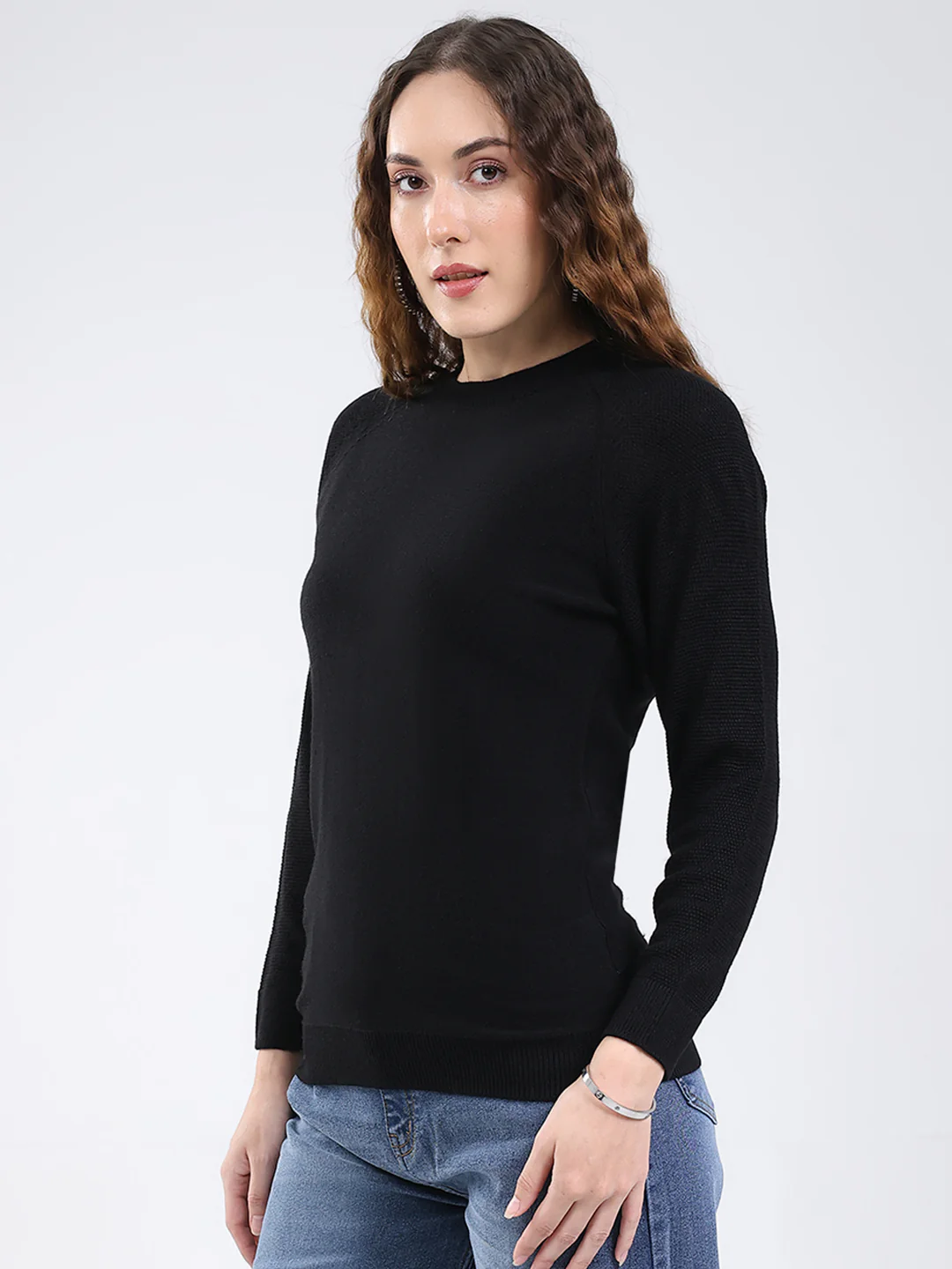 Rock.it Women Black Solid Round Neck Full Sleeve Pullover - Image 3
