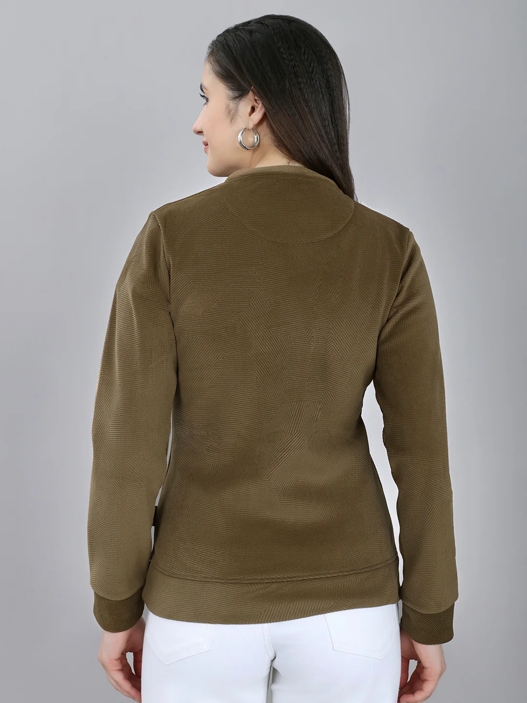Rock.it Women Brown Self Design Round Neck Full Sleeve Sweatshirt - Image 4