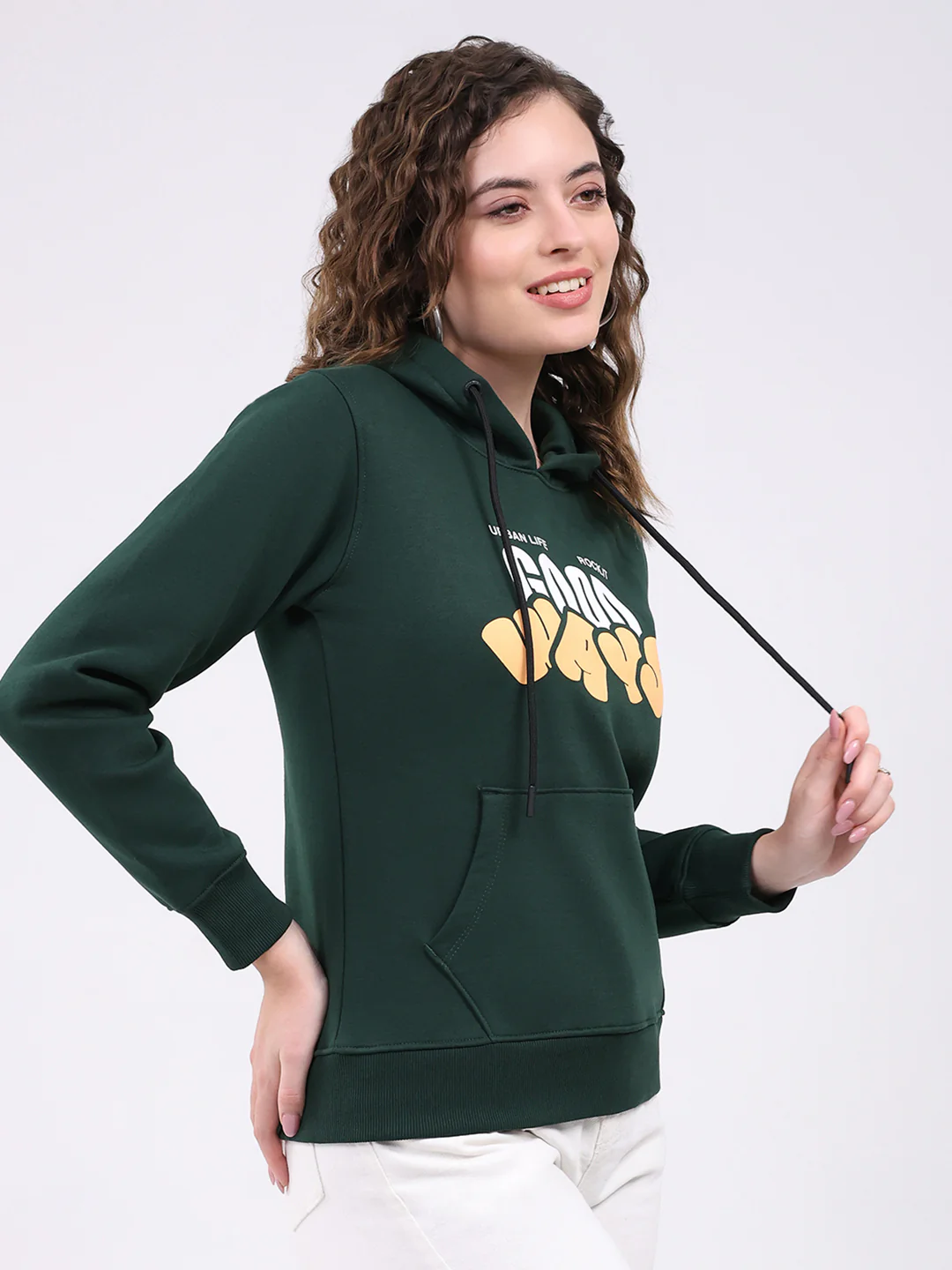 Rock.it Women Dark Green Printed Hooded Full Sleeve Sweatshirt - Image 4