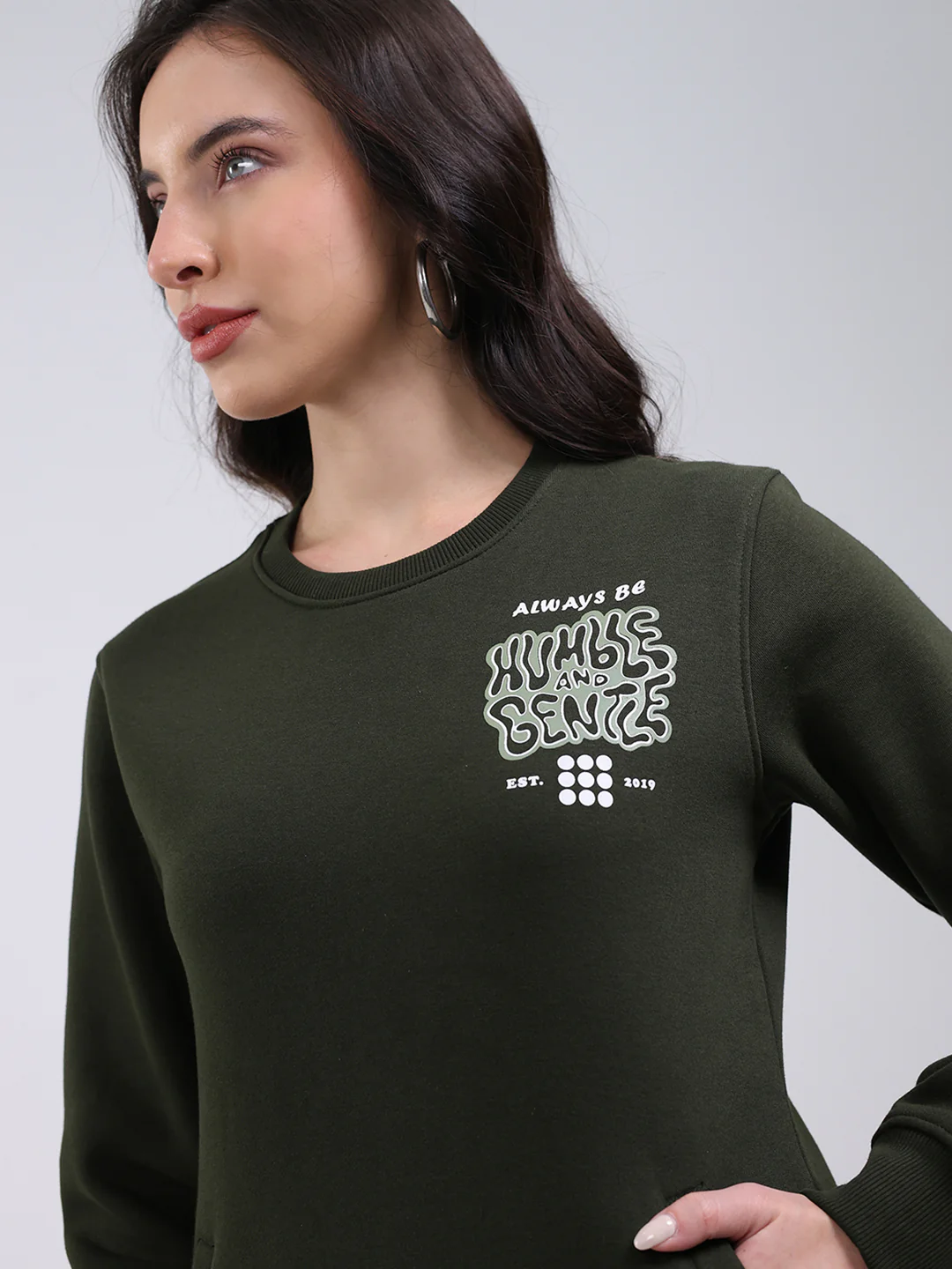 Rock.it Women Dark Green Printed Round Neck Full Sleeve Winter Tracksuit - Image 6