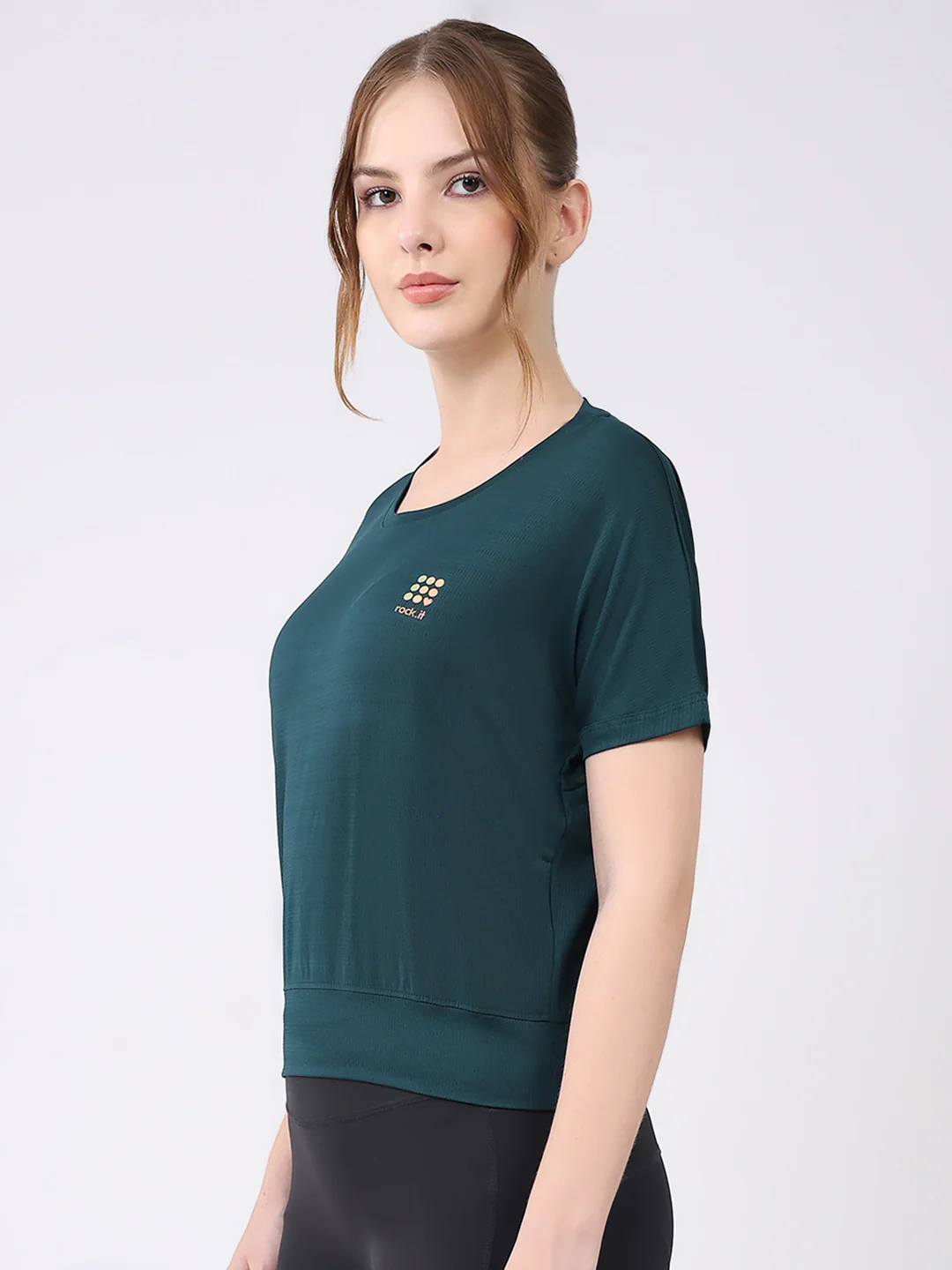 Rock.it Women Green Solid Round Neck Half Sleeve Top - Image 3