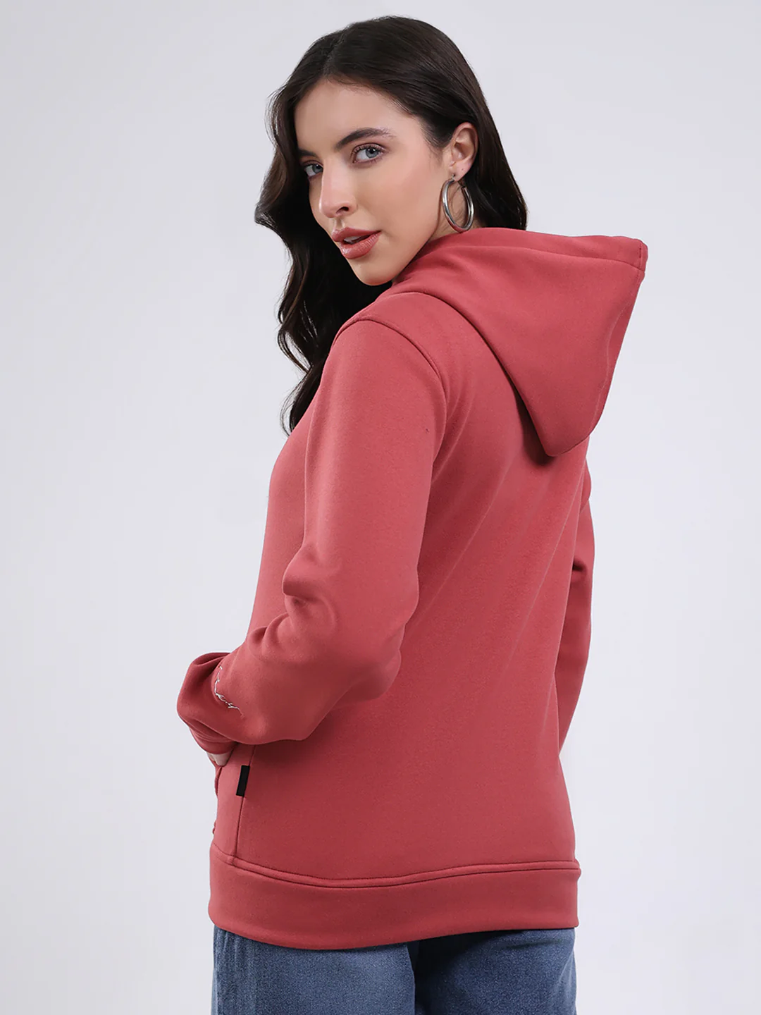 Rock.it Women Mauve Solid Hooded Full Sleeve Sweatshirt - Image 5