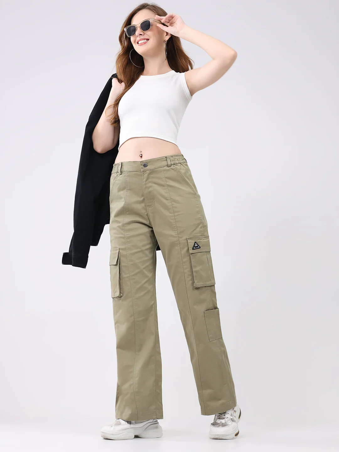 Rock.it Women Olive Solid Straight Fit Cargo - Image 2