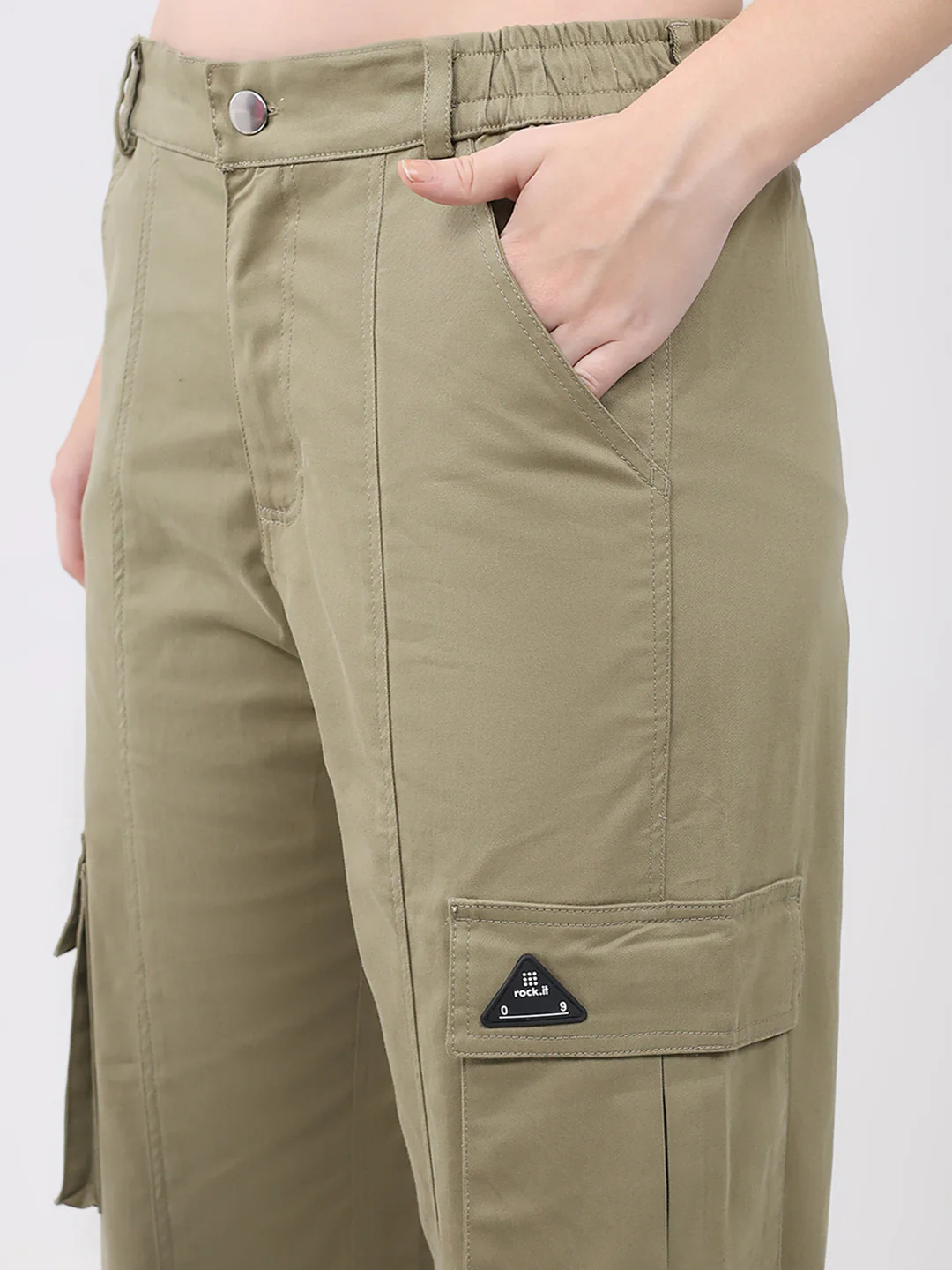 Rock.it Women Olive Solid Straight Fit Cargo - Image 6