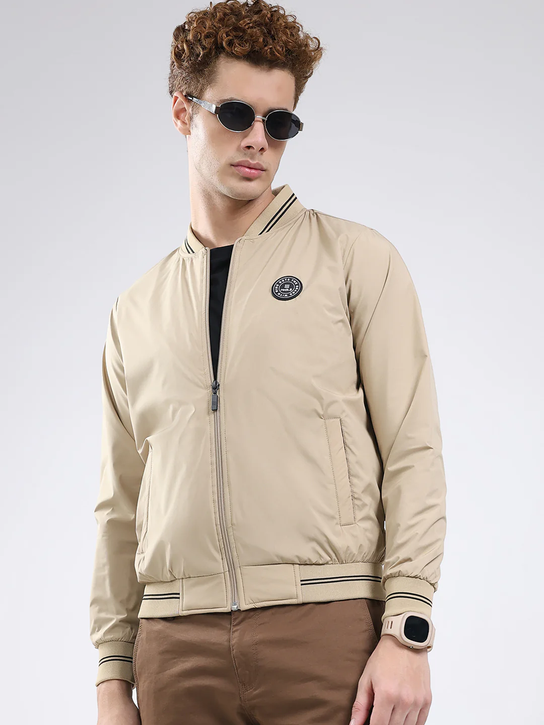 Rock.it Men Beige Solid Band Neck Full Sleeve Jacket - Image 6