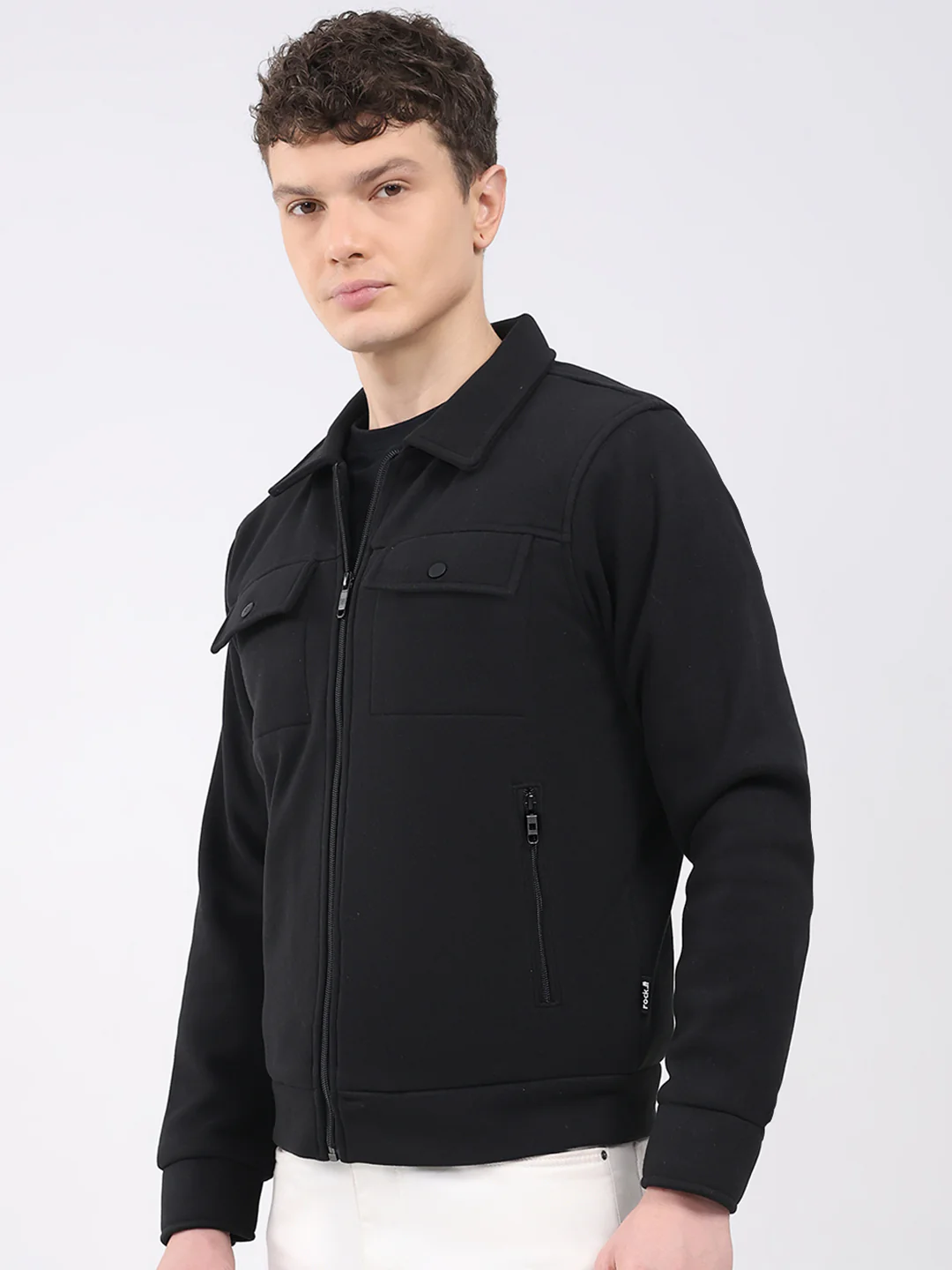 Rock.it Men Black Solid Collar Full Sleeve Knitted Jacket - Image 3