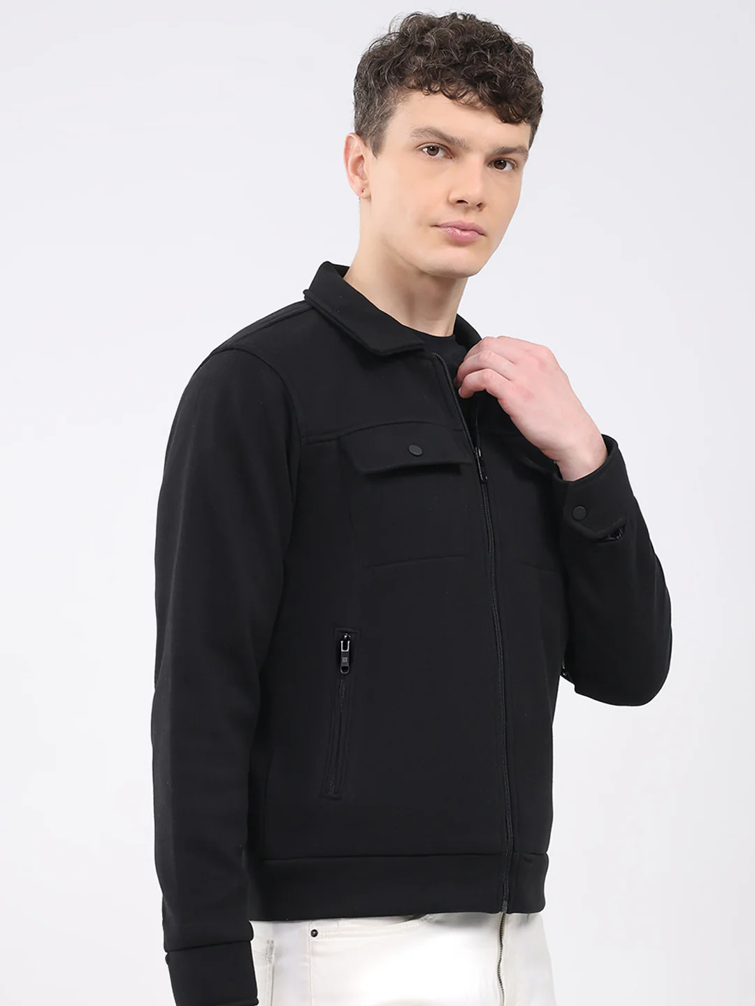 Rock.it Men Black Solid Collar Full Sleeve Knitted Jacket - Image 4