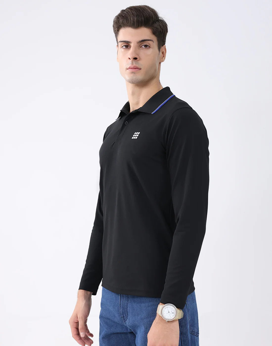 Rock.it Men Black Solid Collar Full Sleeve T-Shirt - Image 2