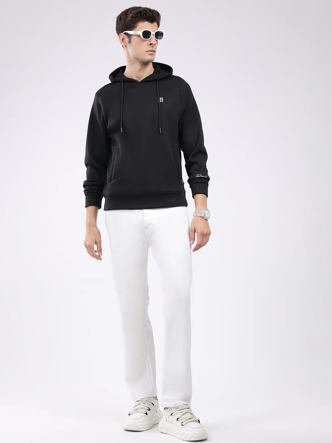 Rock.it Men Black Solid Hooded Full Sleeve Sweatshirt - Image 2