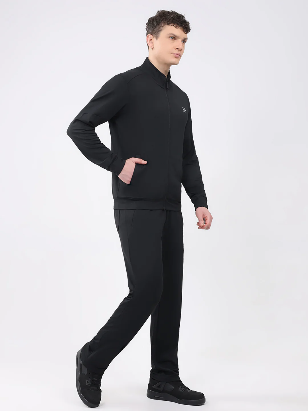 Rock.it Men Black Solid Mock Neck Full Sleeve Winter Tracksuit - Image 4