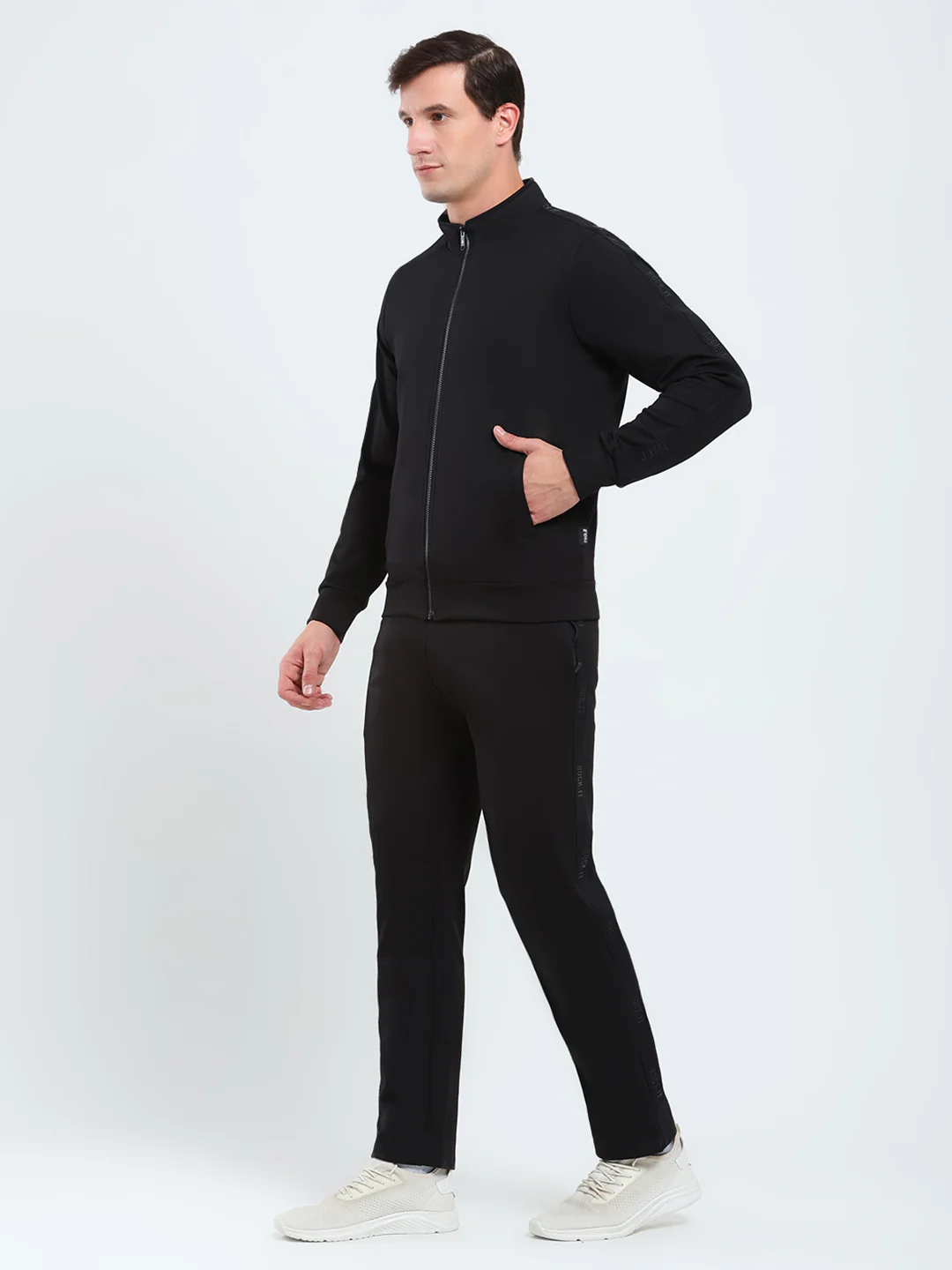 Rock.it Men Black Solid Mock Neck Full Sleeve Winter Tracksuit - Image 3