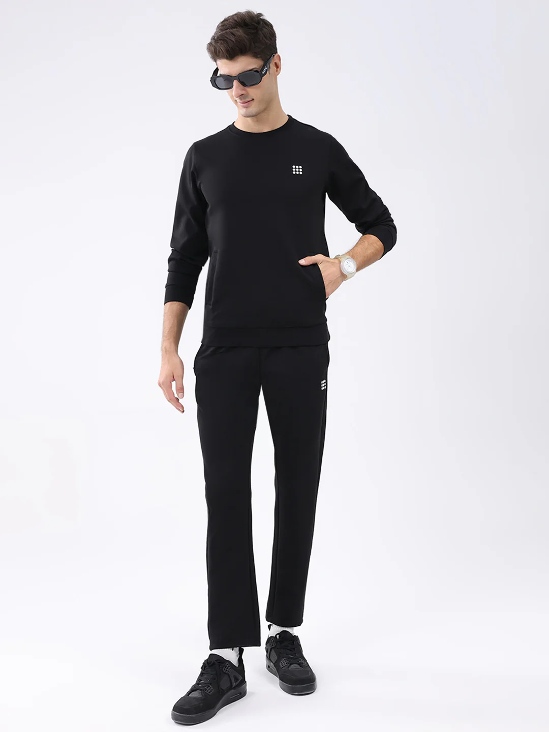 Rock.it Men Black Solid Round Neck Full Sleeve Winter Tracksuit - Image 2