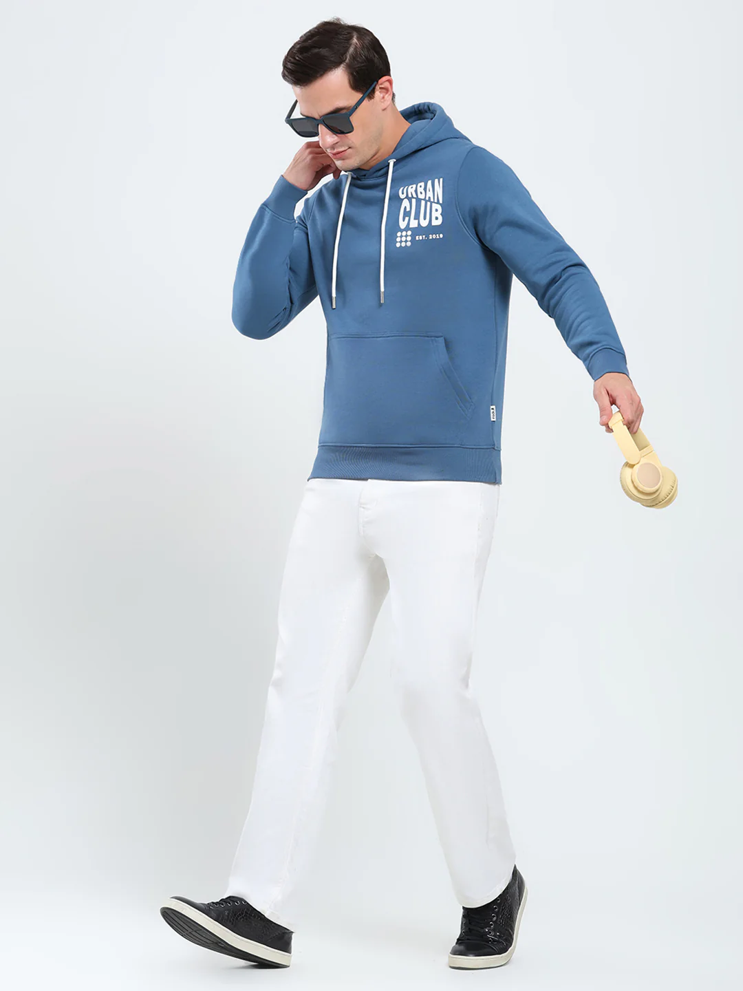 Rock.it Men Blue Printed Hooded Full Sleeve Sweatshirt - Image 2