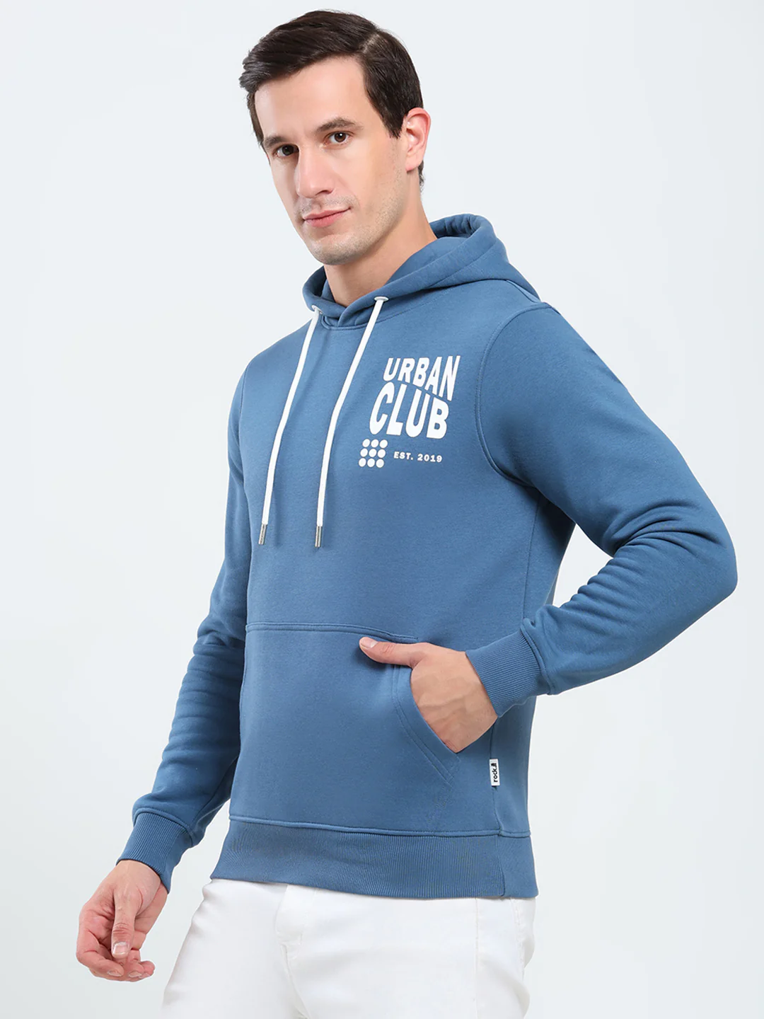 Rock.it Men Blue Printed Hooded Full Sleeve Sweatshirt - Image 3
