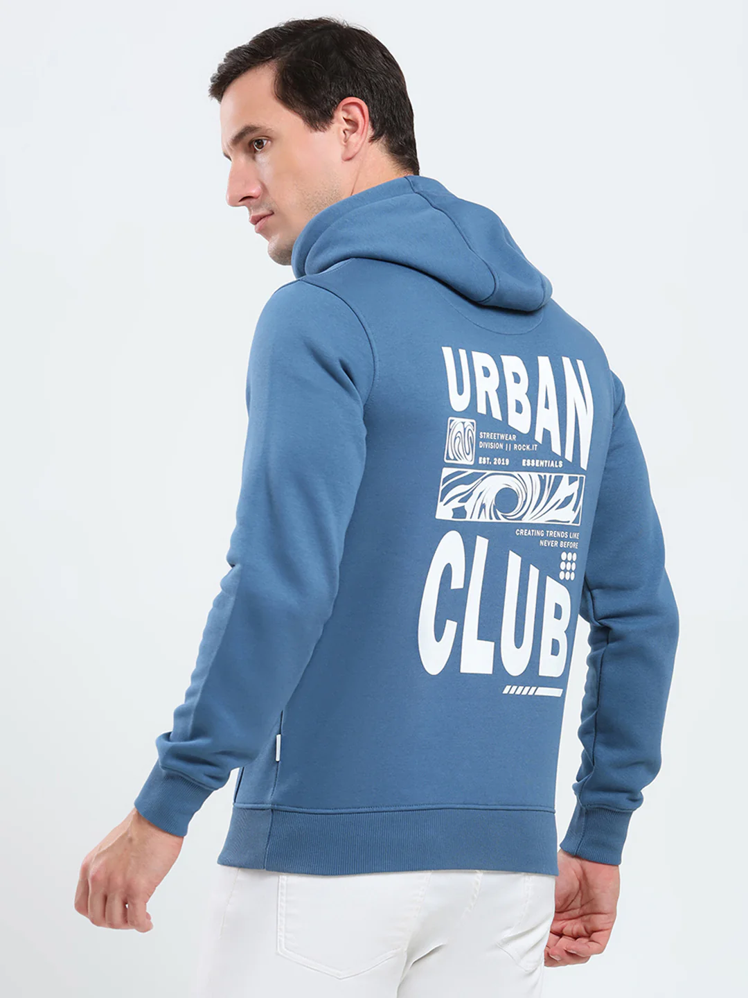 Rock.it Men Blue Printed Hooded Full Sleeve Sweatshirt - Image 5