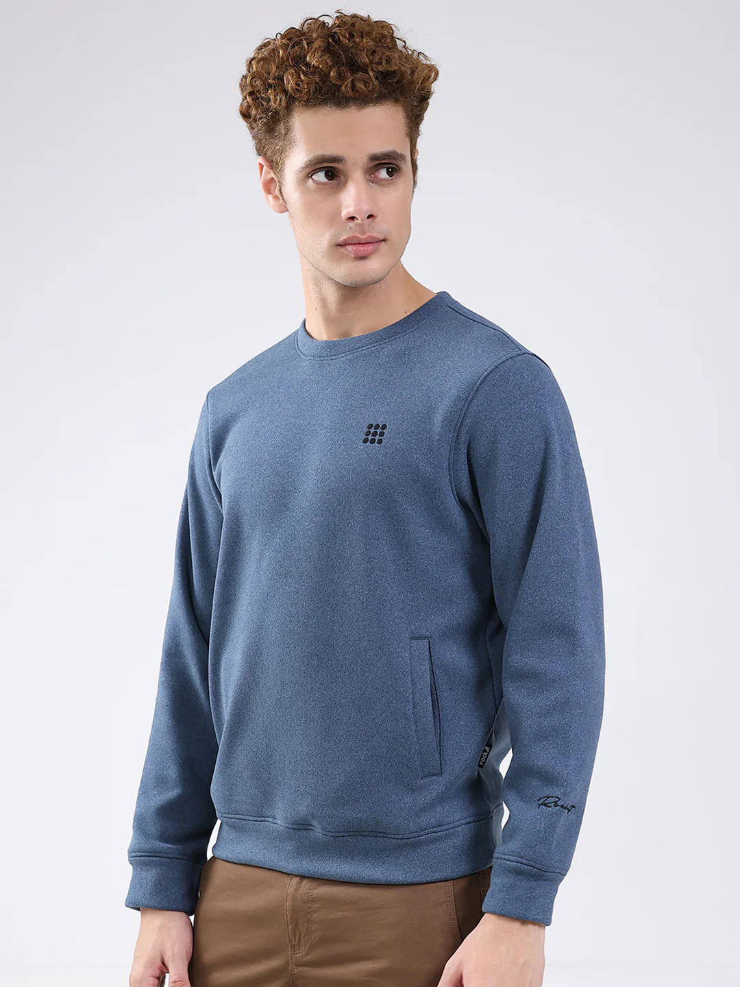 Rock.it Men Blue Solid Round Neck Full Sleeve Sweatshirt - Image 3